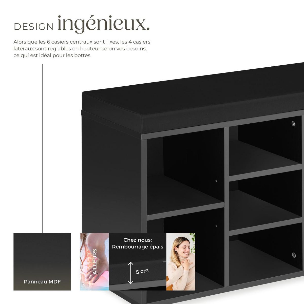 tectake Meuble à chaussures pour 10 paires de chaussures noir