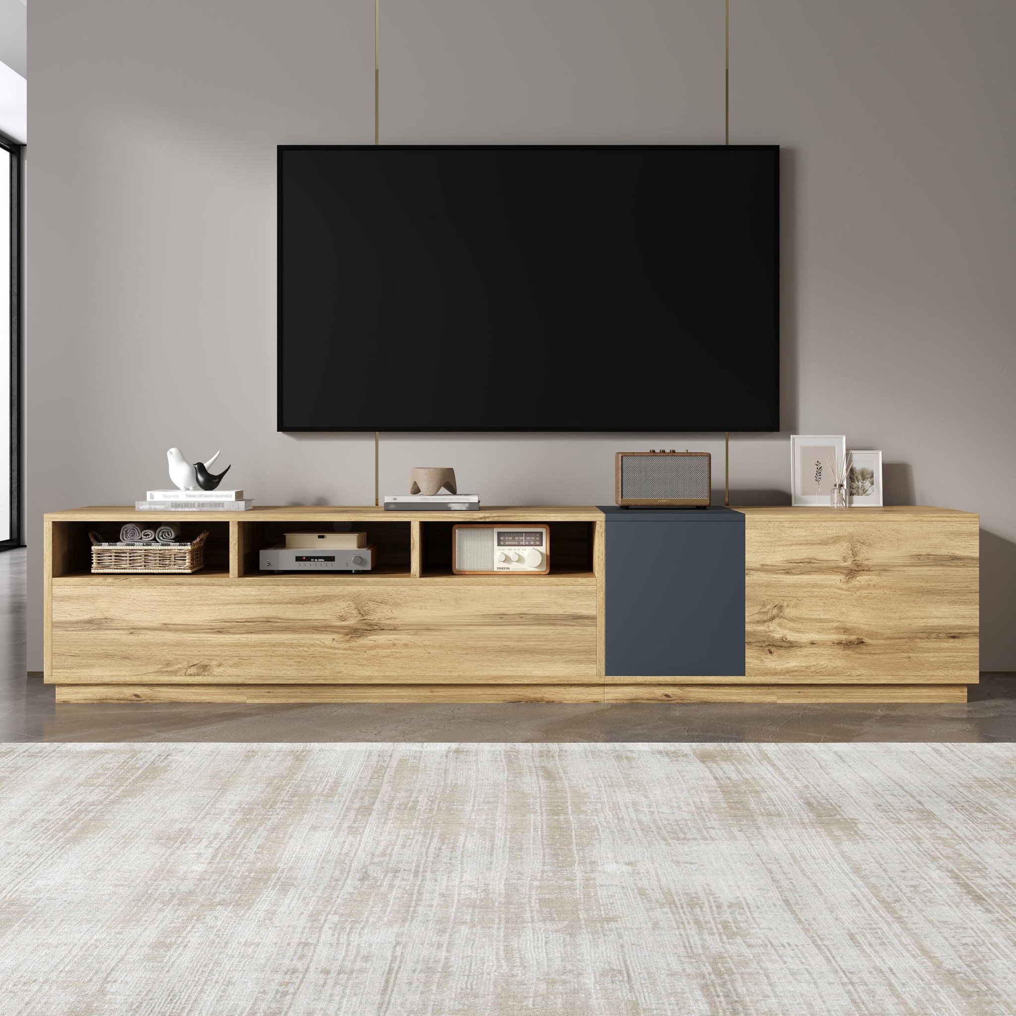 Voir la diapositive 2 : MERAX Meuble tv naturel+noir 200 cm panneau de particules