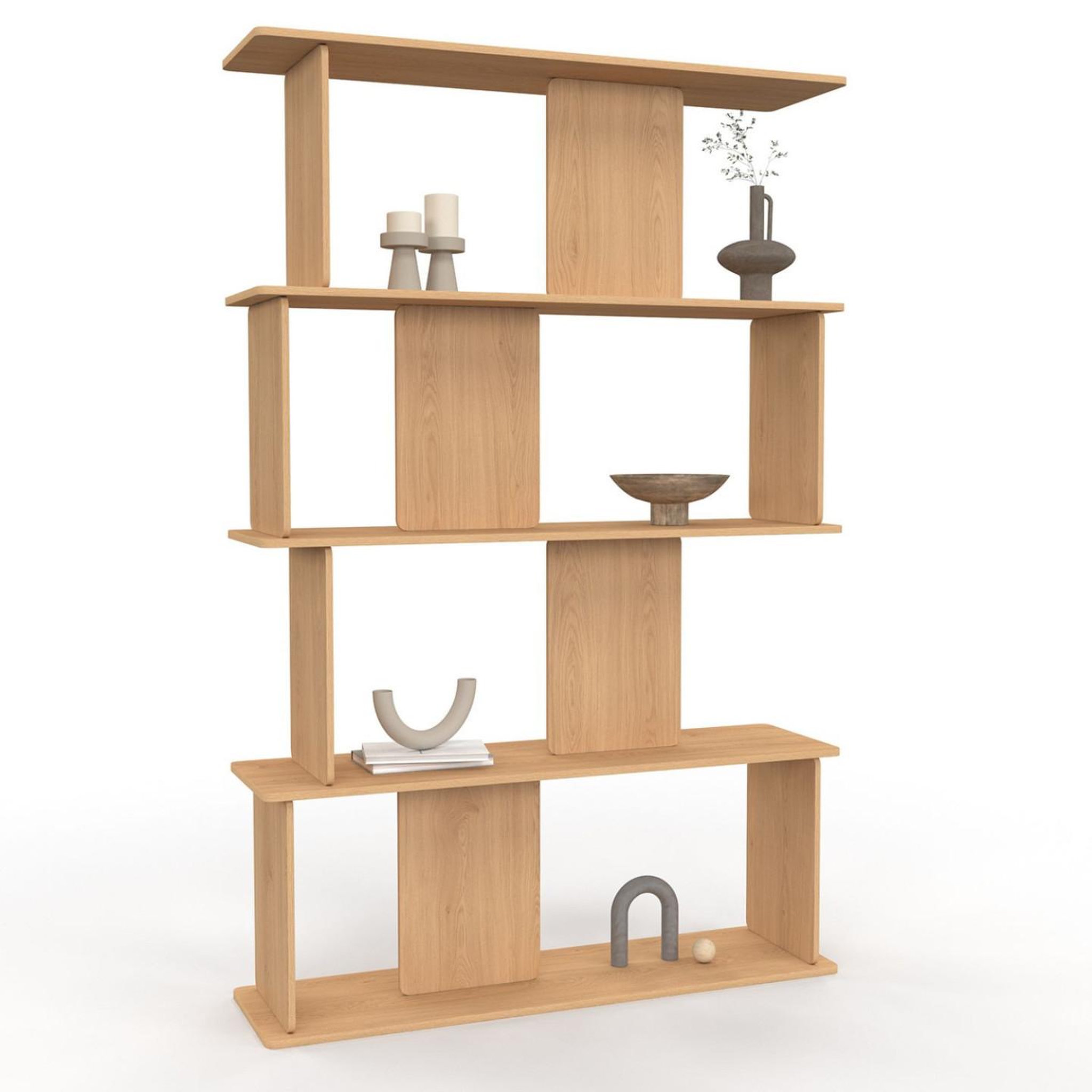 ID MARKET Etagère 4 niveaux japandi capucine asymétrique façon hêtre design arrondi