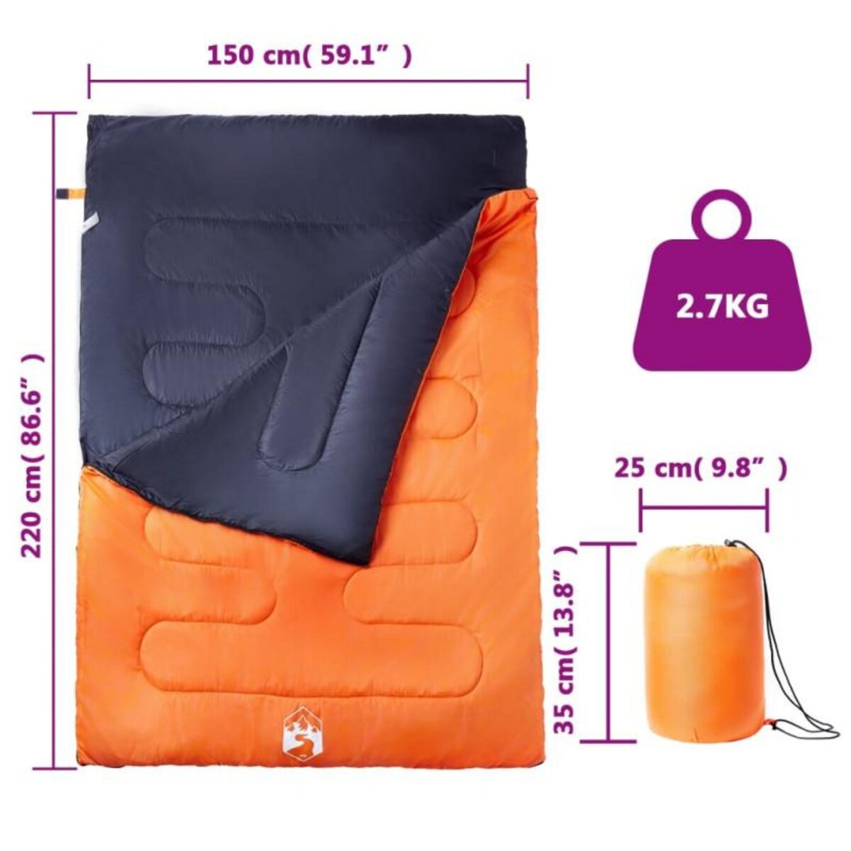 VIDAXL Sac de couchage double et oreillers adultes camping 3 4 saisons