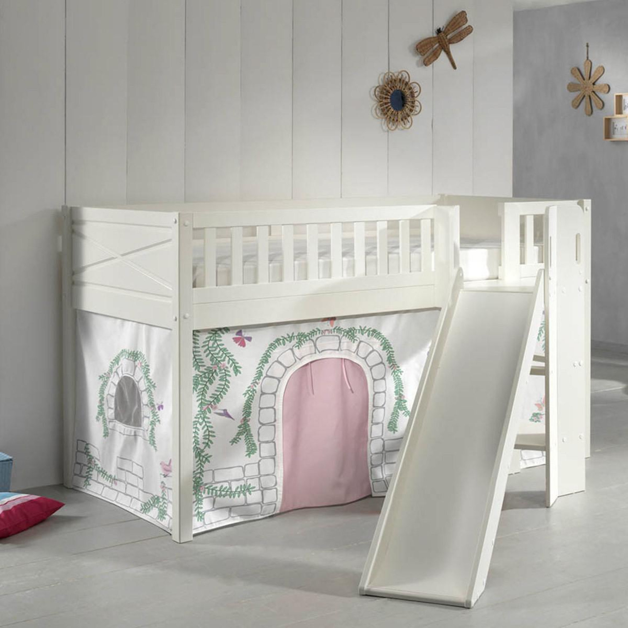 Voir la diapositive 5 : Paris Prix Lit enfant toboggan & tente  scott birdy  90x200cm blanc