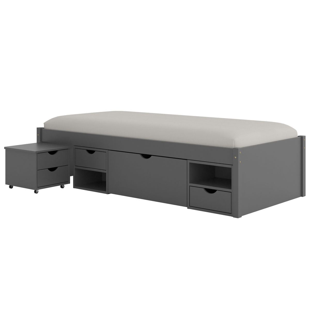 Lit 1 place en pin massif  avec rangement et sommier  90x200 cm SLEEP