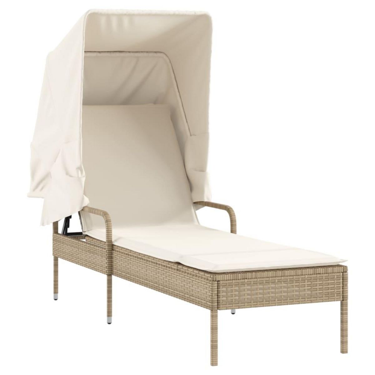 VIDAXL Chaise longue avec auvent beige resine tressee