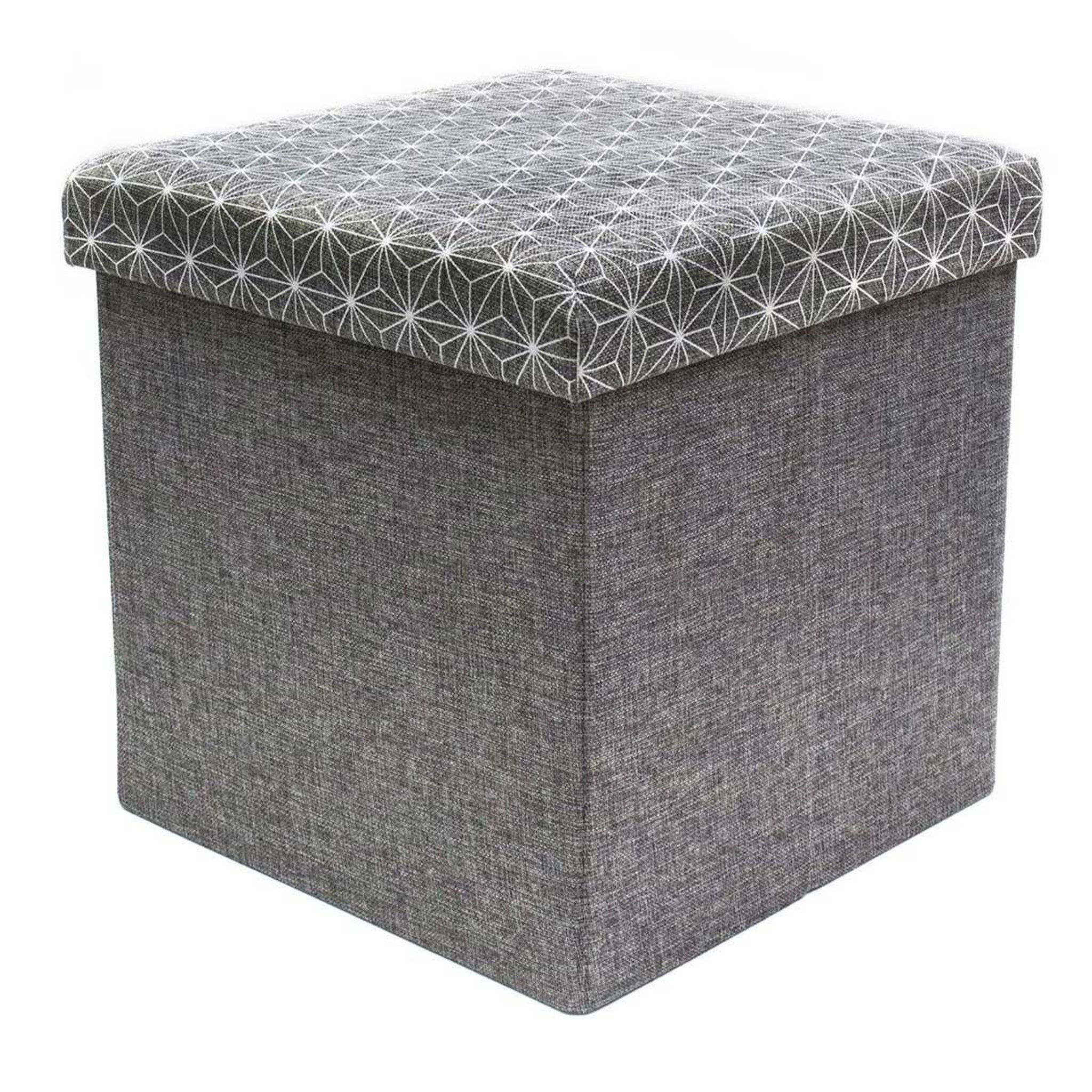 The Home Deco Factory Pouf coffre pliable à motifs  anto  37cm gris & blanc
