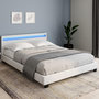 Voir la diapositive 2 : ID MARKET Lit double NEO avec tête de lit LED intégrées et sommier 160 x 200 cm PVC blanc