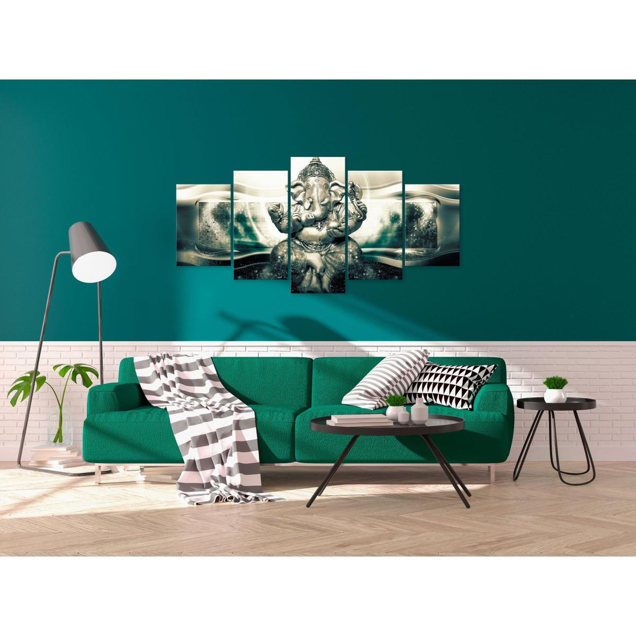Voir la diapositive 2 : Paris Prix Tableau Imprimé 5 Panneaux  Buddha Style Green Wide