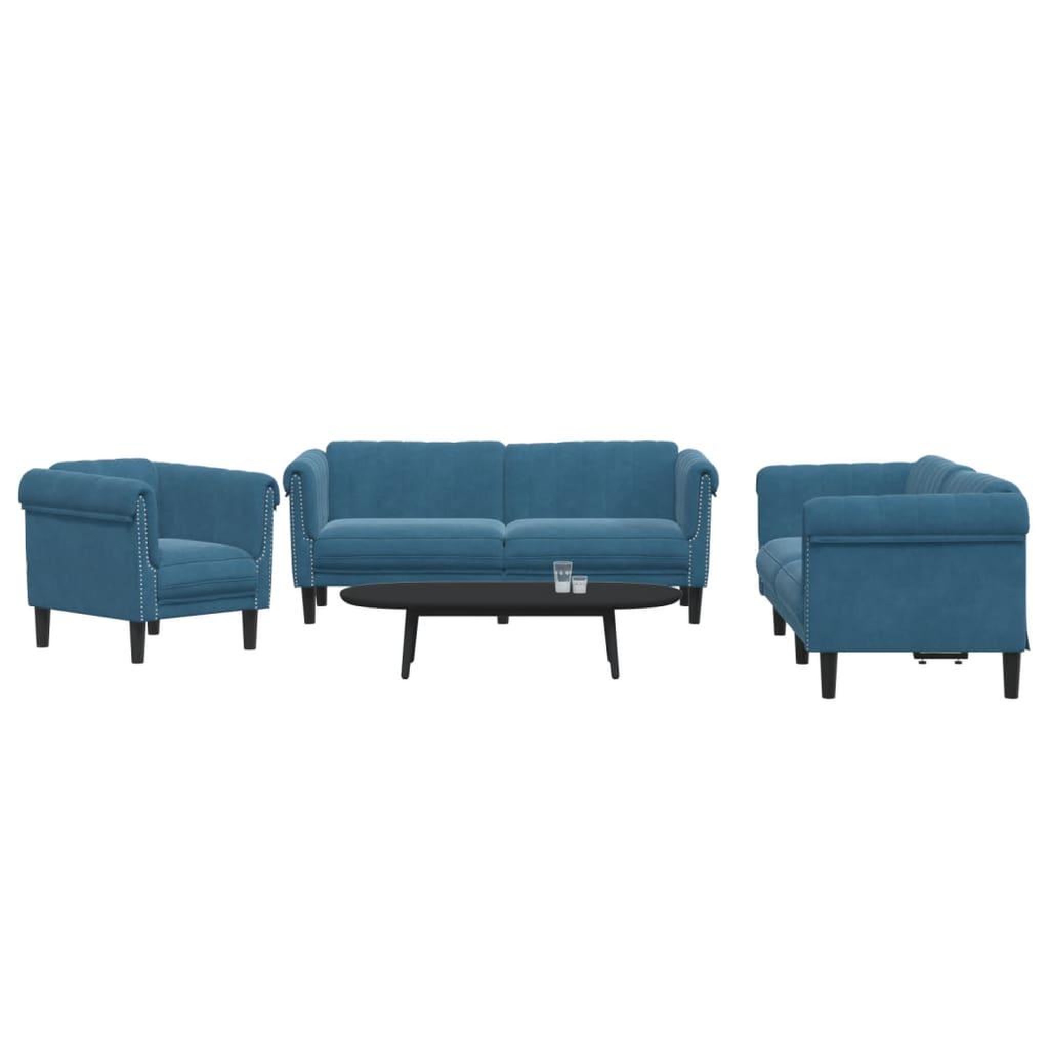 VIDAXL Ensemble de canapes 3 pcs bleu velours