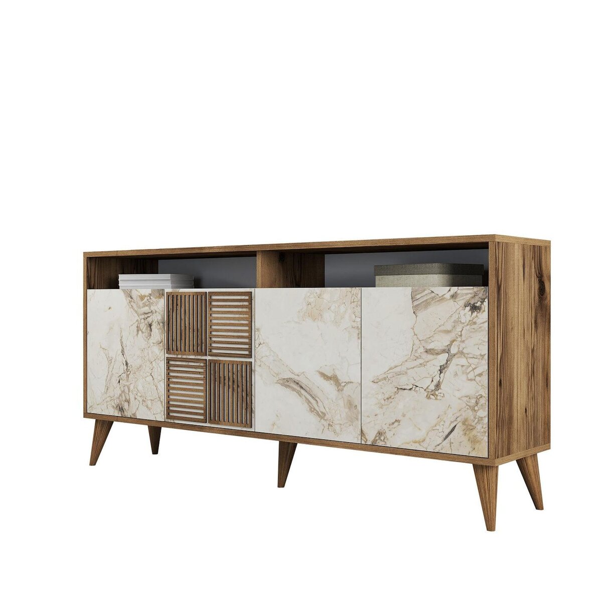 Habitat et Jardin Console en bois  Milan  - 35 x 160 x 78 cm - Noyer, Marbre Blanc