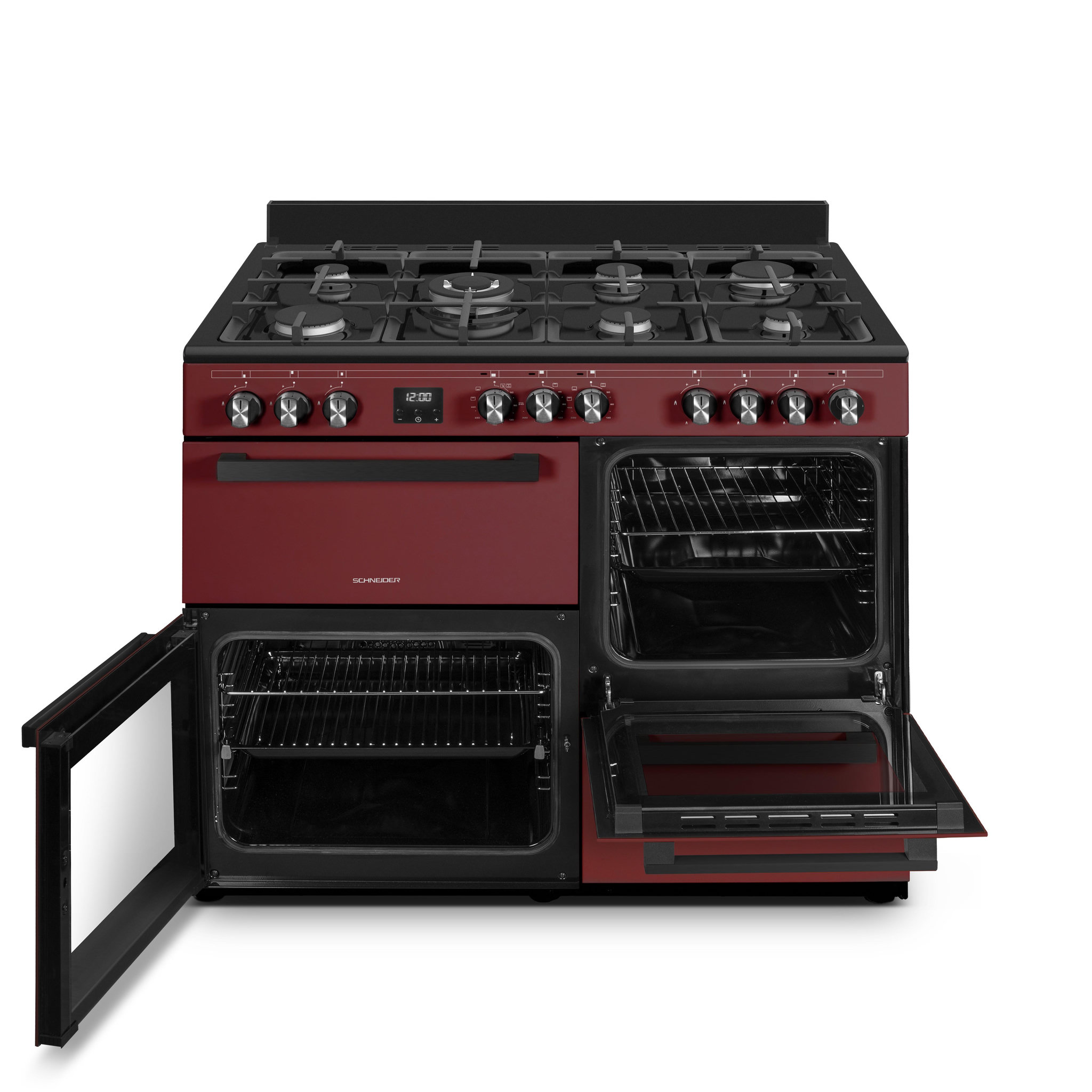 Voir la diapositive 3 : SCHNEIDER Piano de cuisson 7 feux Bordeaux - SCPG71MF-WR