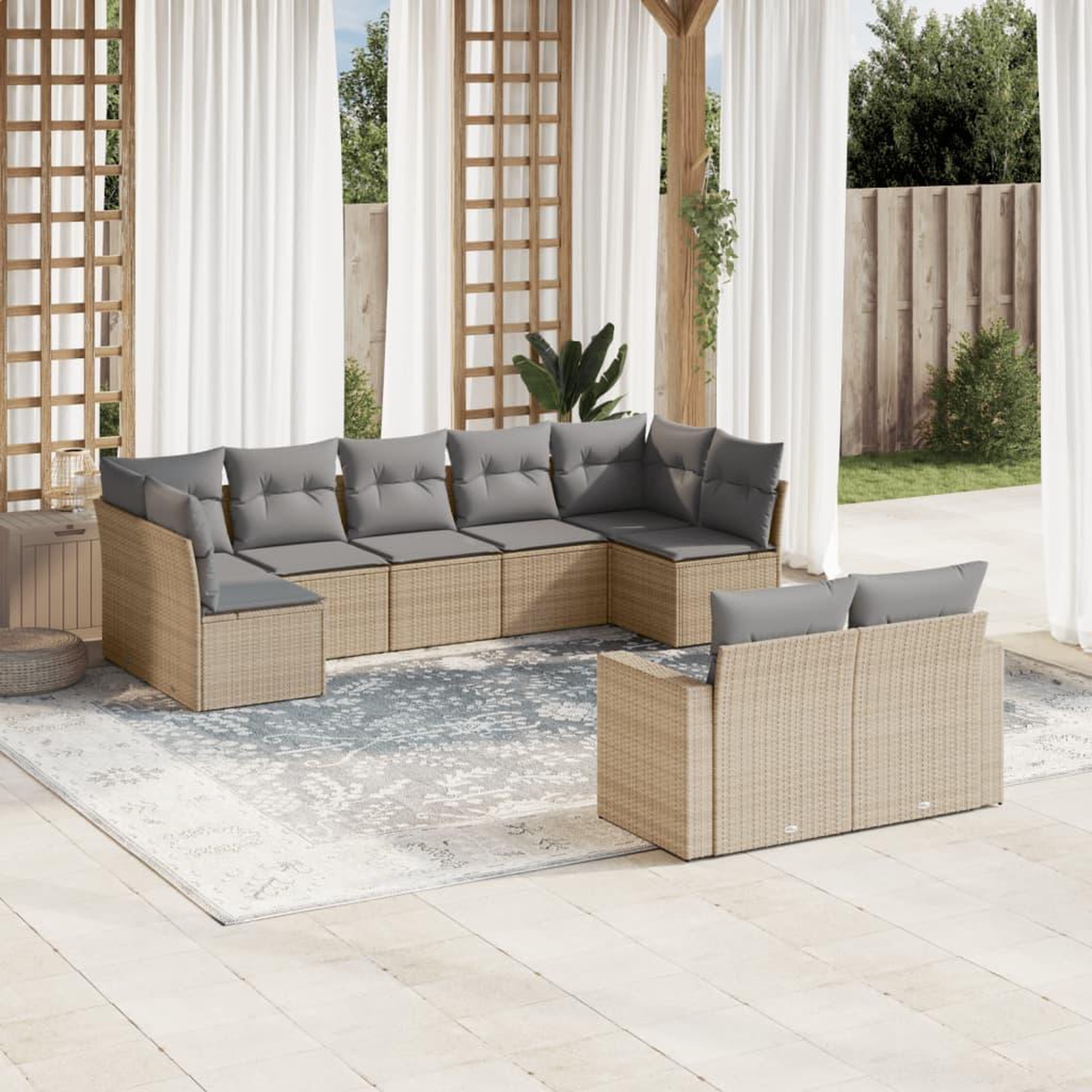 VIDAXL Salon de jardin avec coussins 9 pcs beige resine tressee