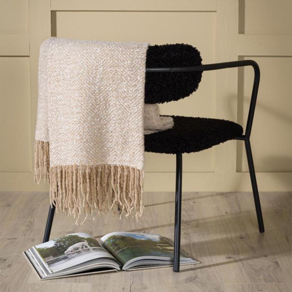 Paris Prix Plaid Imprimé à Franges  Toby  130x170cm Beige