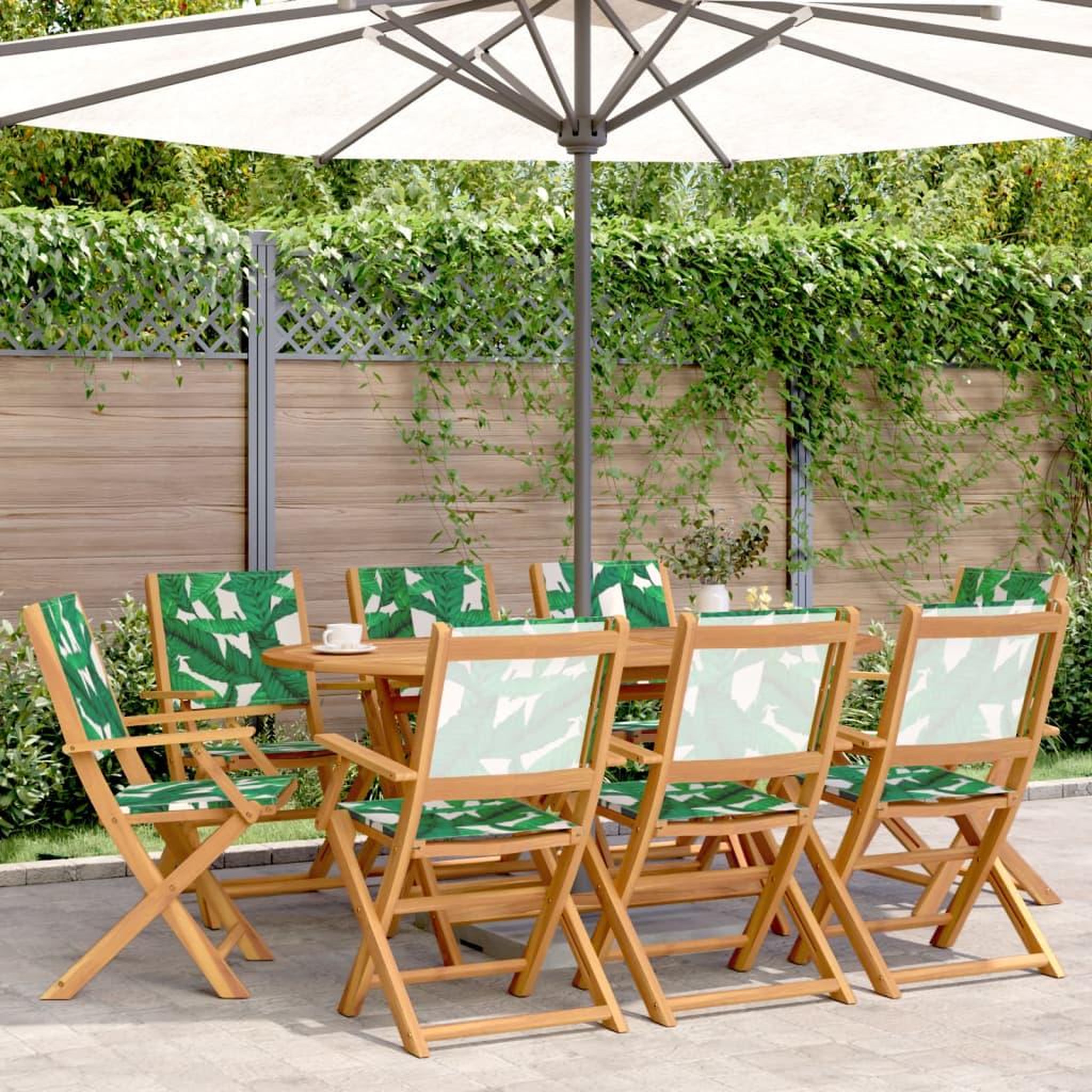VIDAXL Chaises de jardin pliantes lot de 8 vert tissu et bois massif