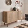Voir la diapositive 3 : SWEEEK Buffet de rangement. Eva. cannage arrondis et décor bois. trois portes. deux niveaux . buffet bas. L 120 x l39 x H70cm
