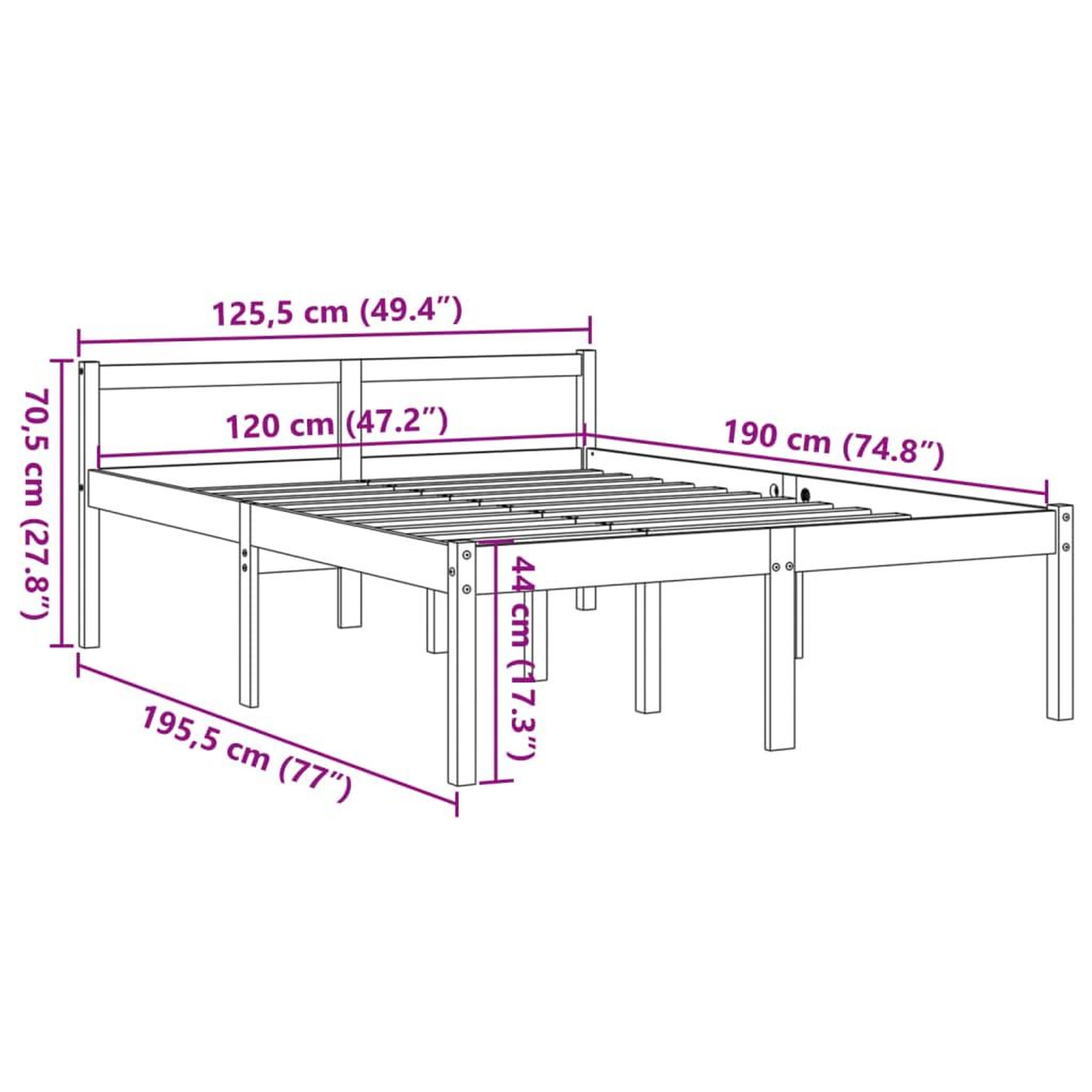 Voir la diapositive 6 : VIDAXL Lit pour personne agee sans matelas 120x190 cm bois pin massif