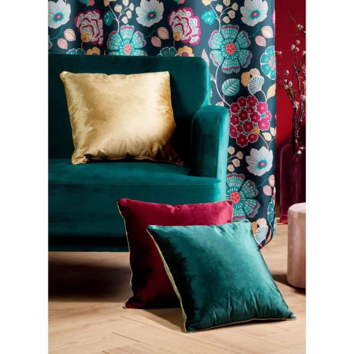 Paris Prix Coussin Déco Velours  Noria  45x45cm Bordeaux