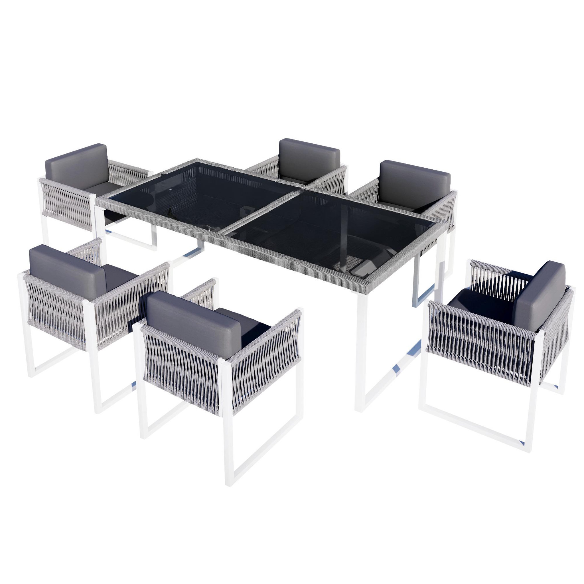 Voir la diapositive 5 : MERAX Salon de jardin 6 places en corde tressée avec table et fauteuils