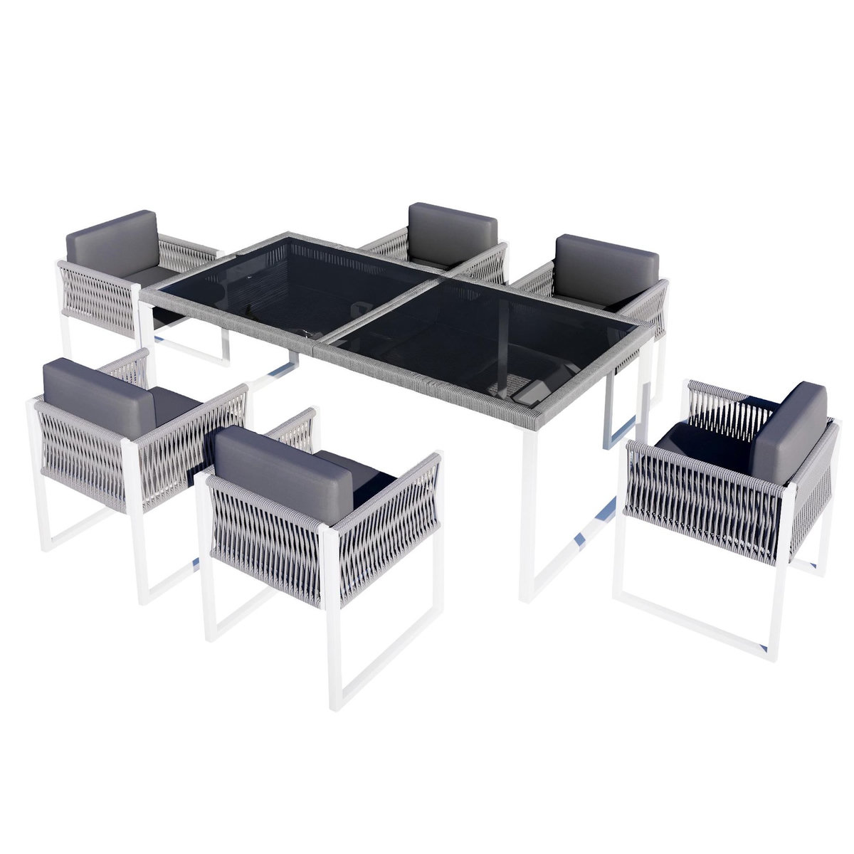 MERAX Salon de jardin 6 places en corde tressée avec table et fauteuils