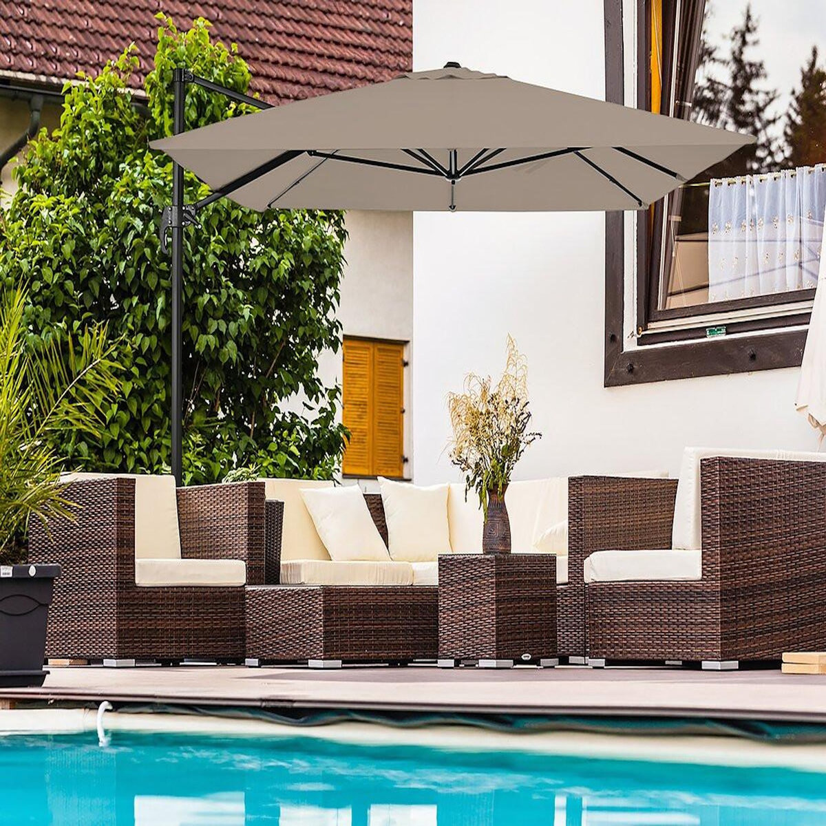 Habitat et Jardin Parasol jardin déporté en aluminium  Sky 4  - 3 x 4 m - Taupe - Dalles à lester incluses