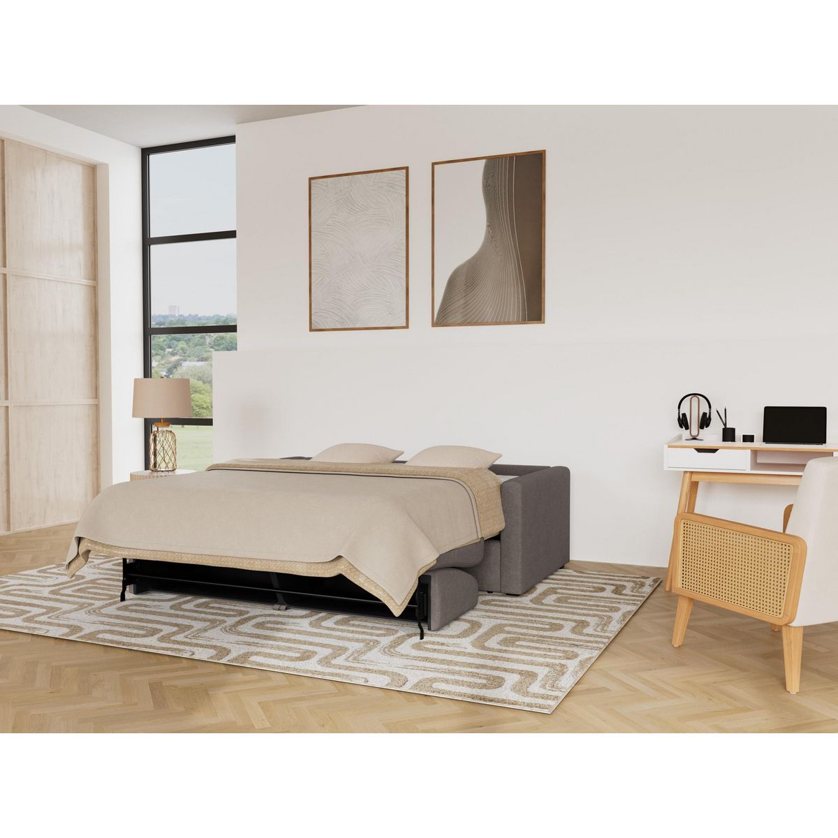 BEST MOBILIER Julia - canapé 3 places convertible express couchage quotidien 140 cm matelas 18 cm en tissu