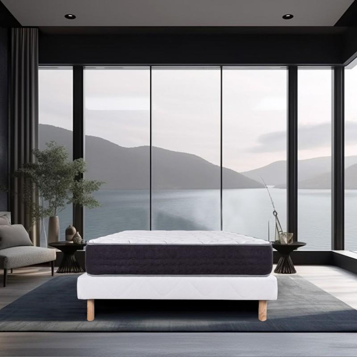 LUXURY LITERIE Ensemble literie ressorts, Sérénité Ferme, Blanc