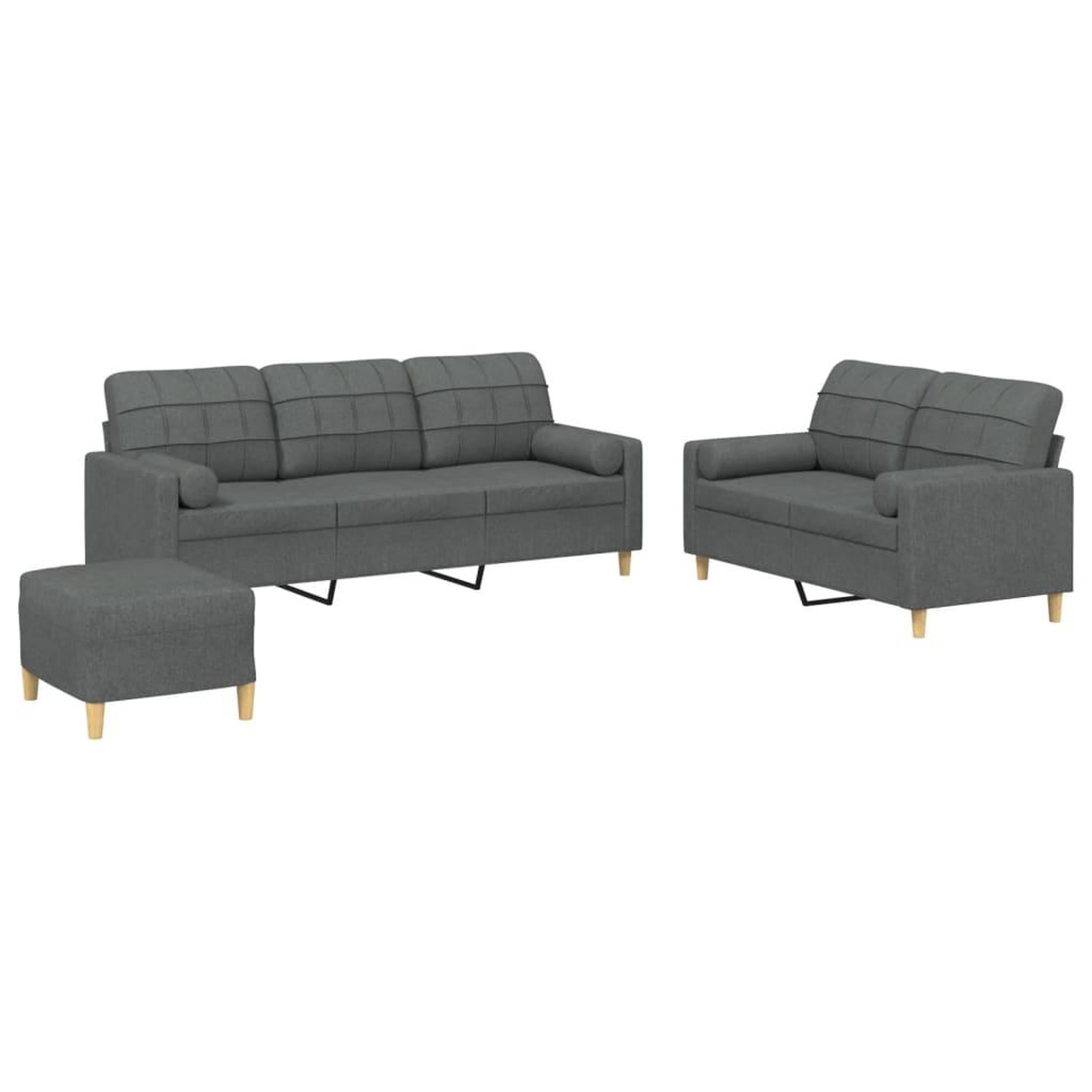 Voir la diapositive 2 : VIDAXL Ensemble de canapes 3 pcs coussins gris fonce tissu