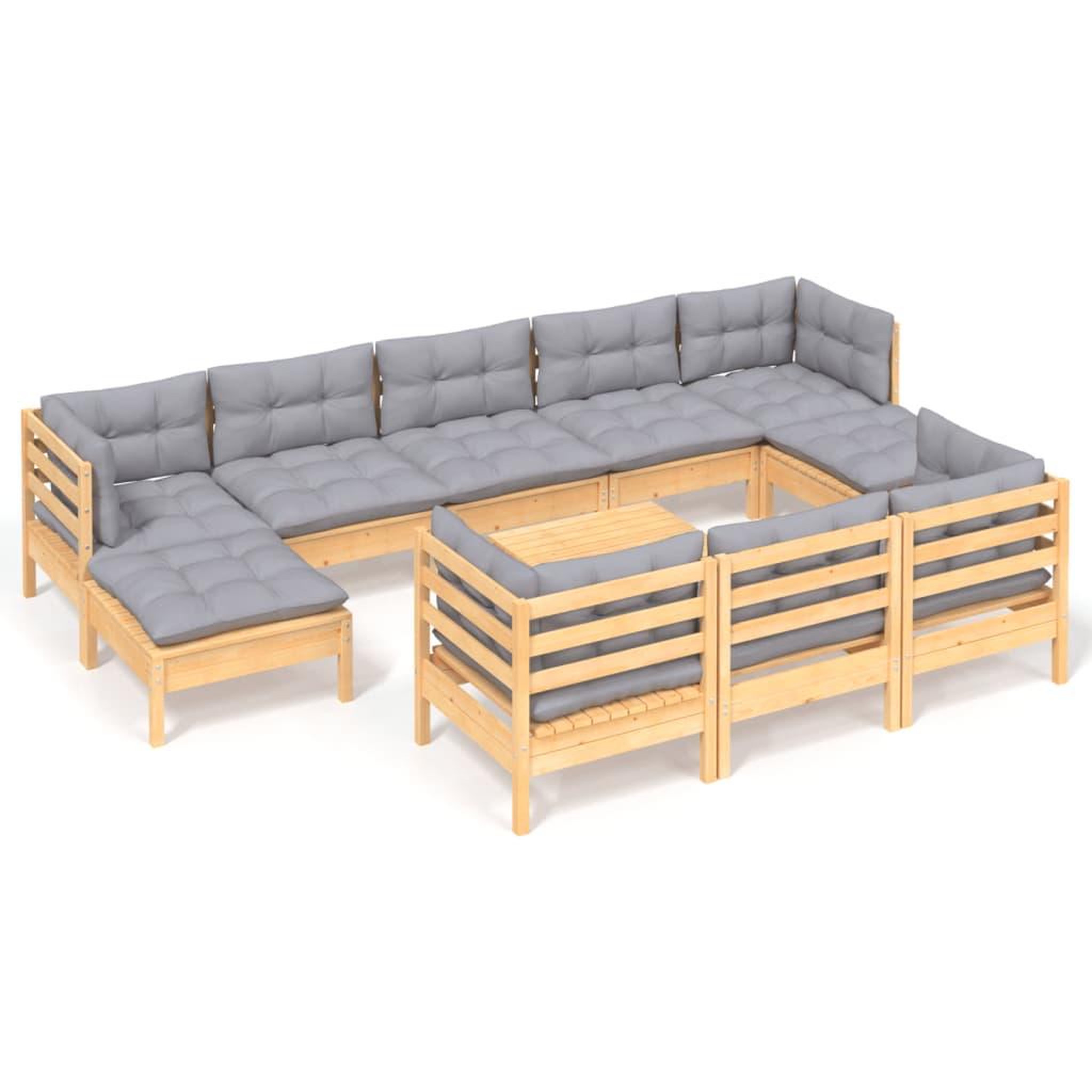Voir la diapositive 2 : VIDAXL Salon de jardin 11 pcs avec coussins gris Bois de pin solide