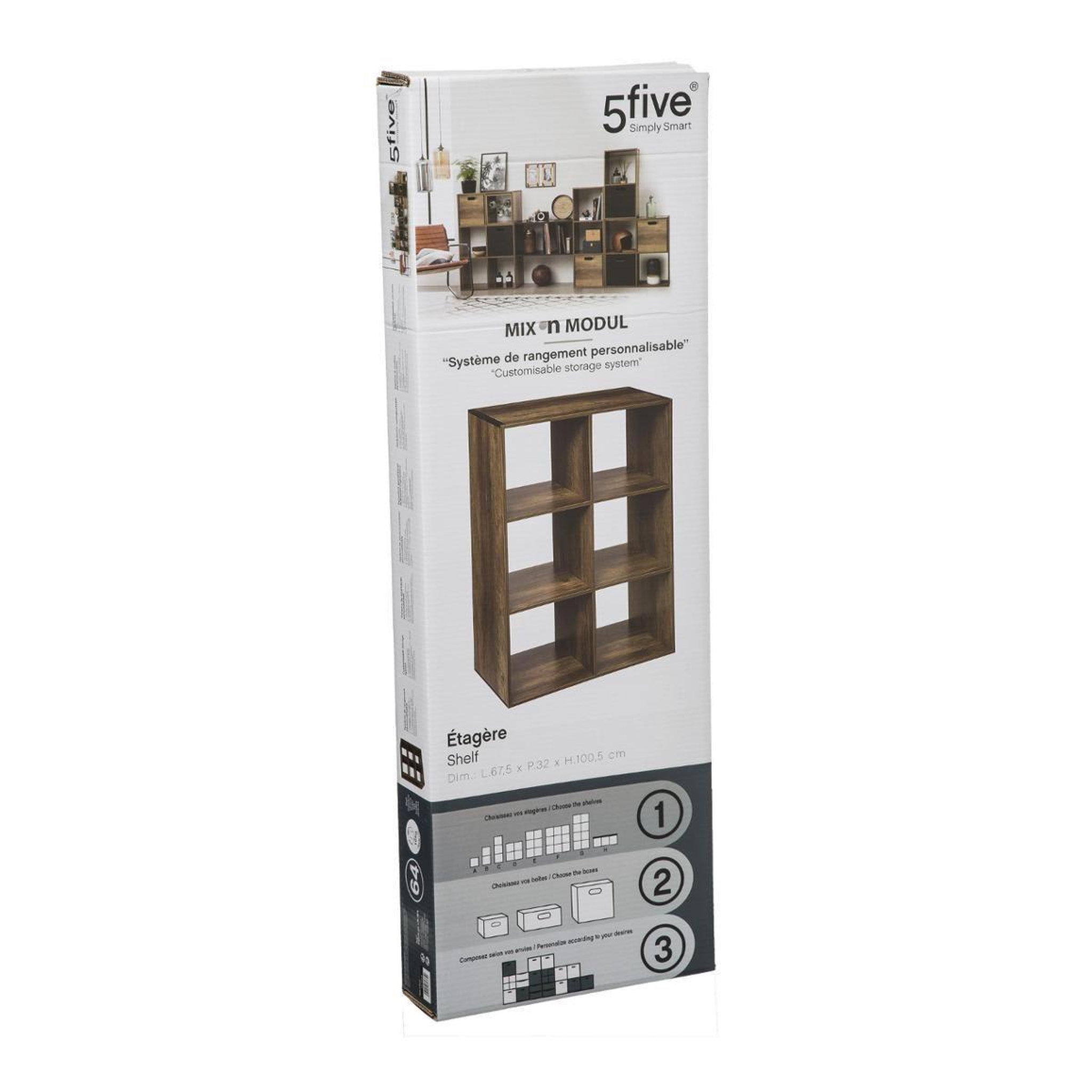 Voir la diapositive 4 : FIVE Étagère 6 cases  mix n'modul  100cm marron