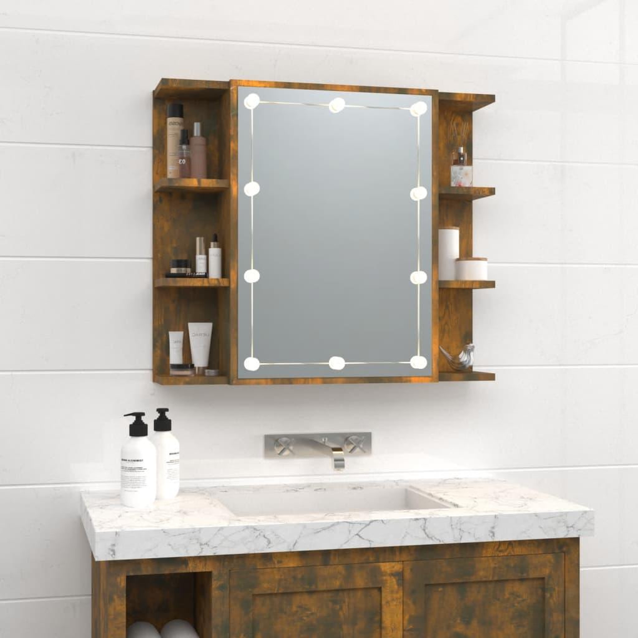 Voir la diapositive 3 : VIDAXL Armoire a miroir avec LED Chene fume 70x16,5x60 cm