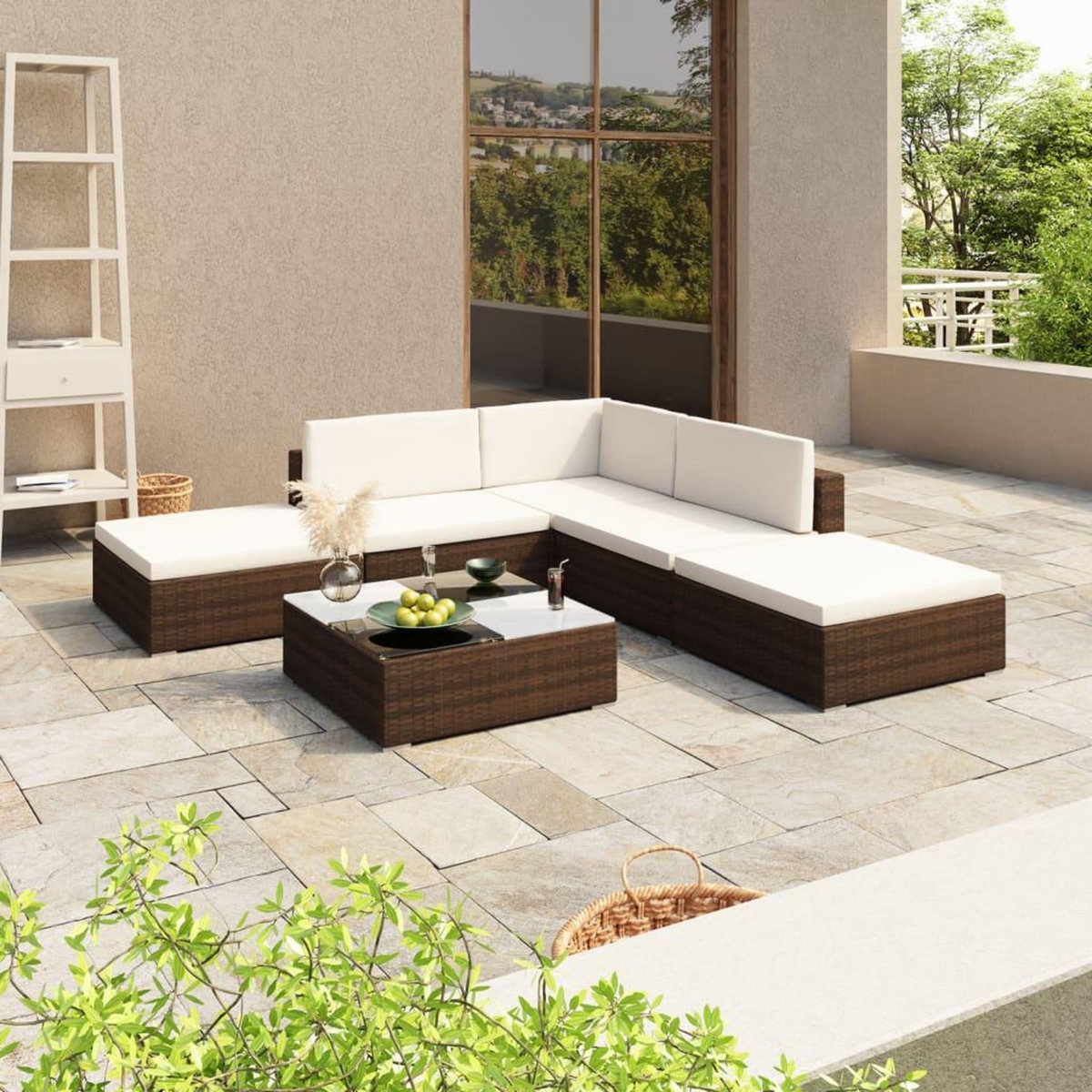 VIDAXL Salon de jardin 6 pcs avec coussins Resine tressee Marron