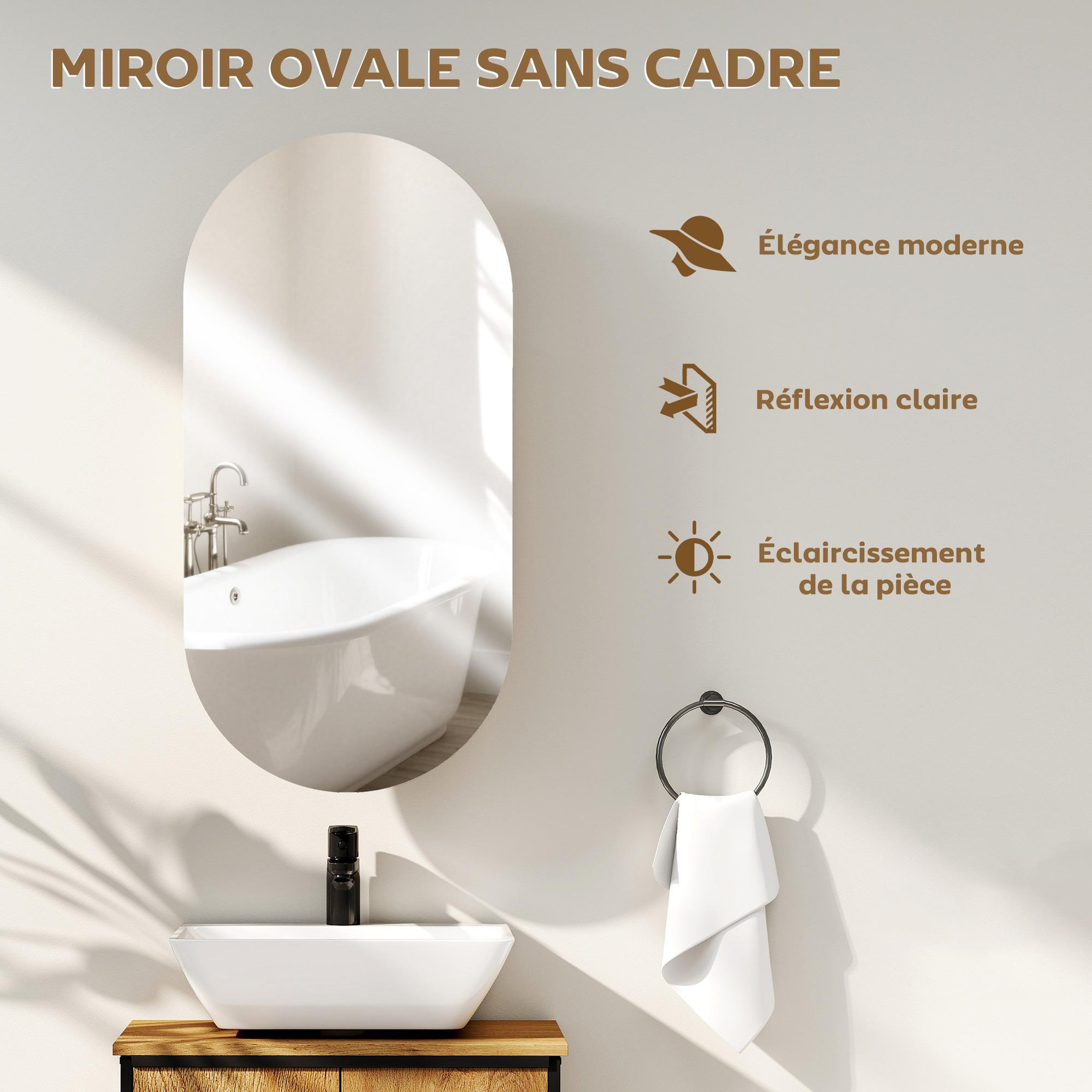 Voir la diapositive 6 : HOMCOM Armoire miroir design ovale dim. 45 x 90 cm étagère effet bois clair