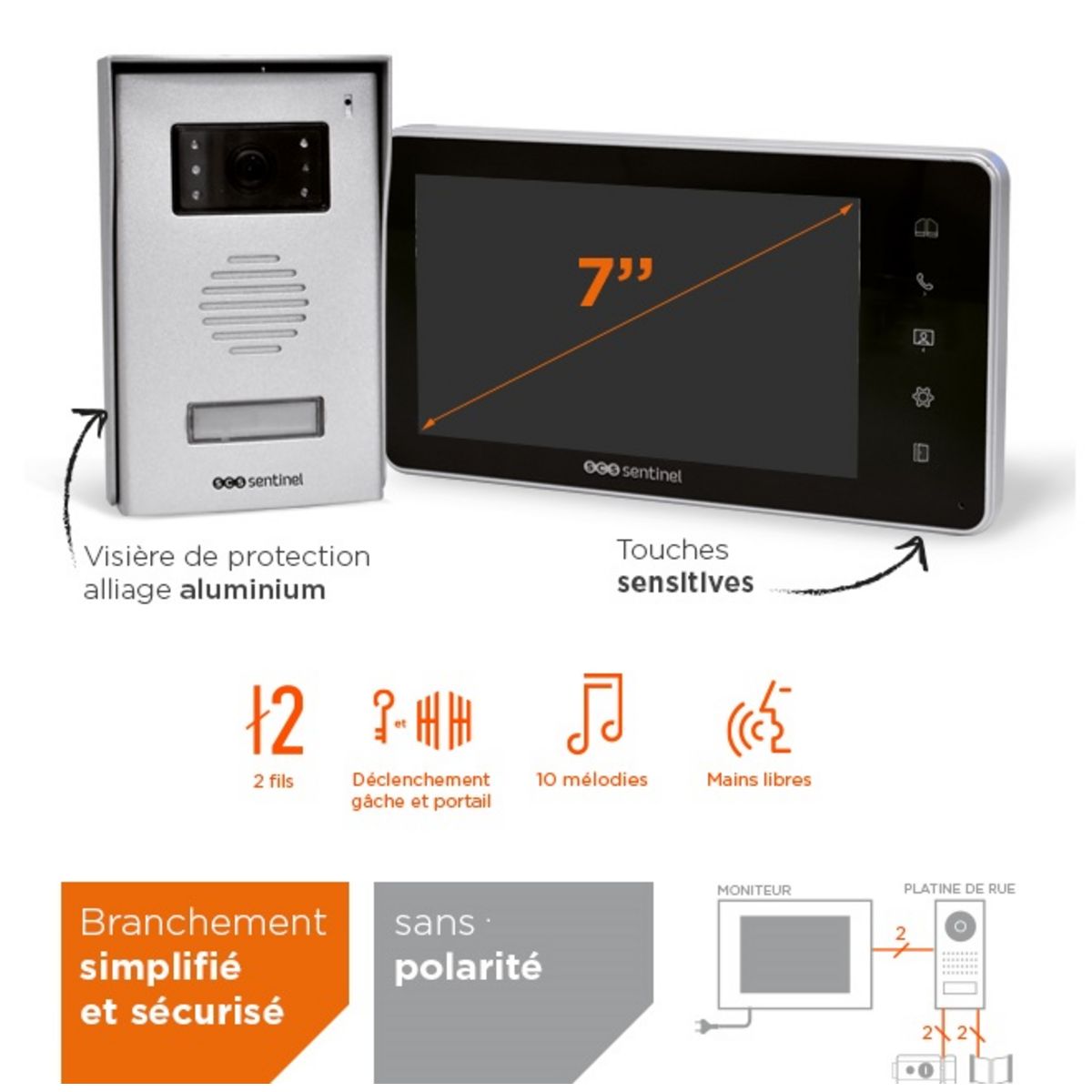SCS SENTINEL Interphone vidéo Moniteur 2 fils 7" - VisioKit 7
