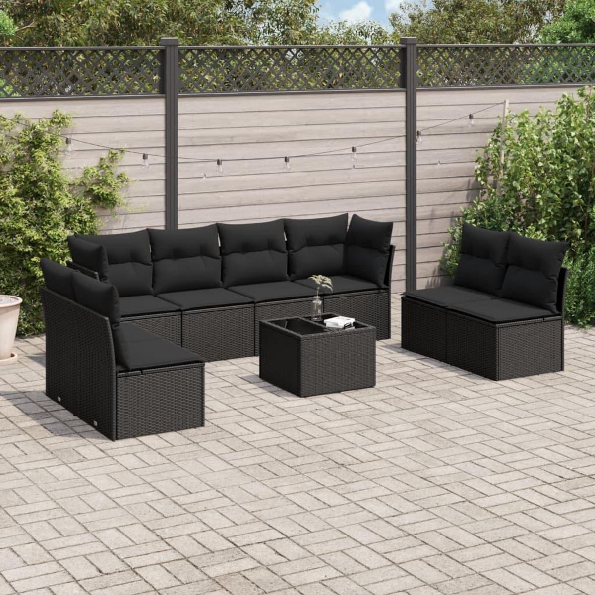 VIDAXL Salon de jardin 9 pcs avec coussins noir resine tressee