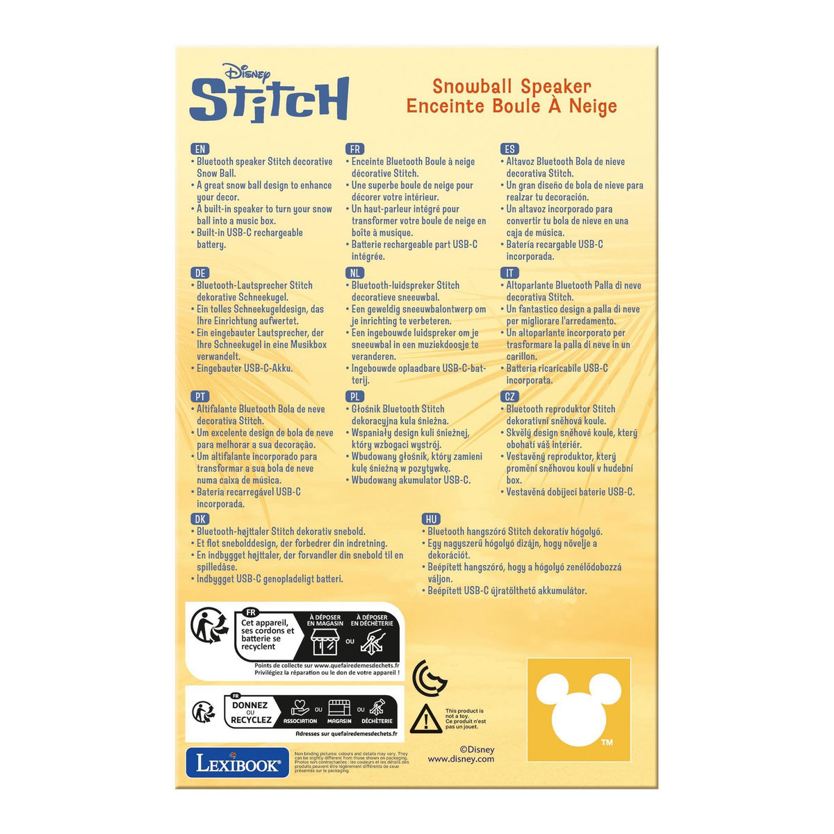 Lexibook Enceinte Bluetooth Boule à neige Stitch