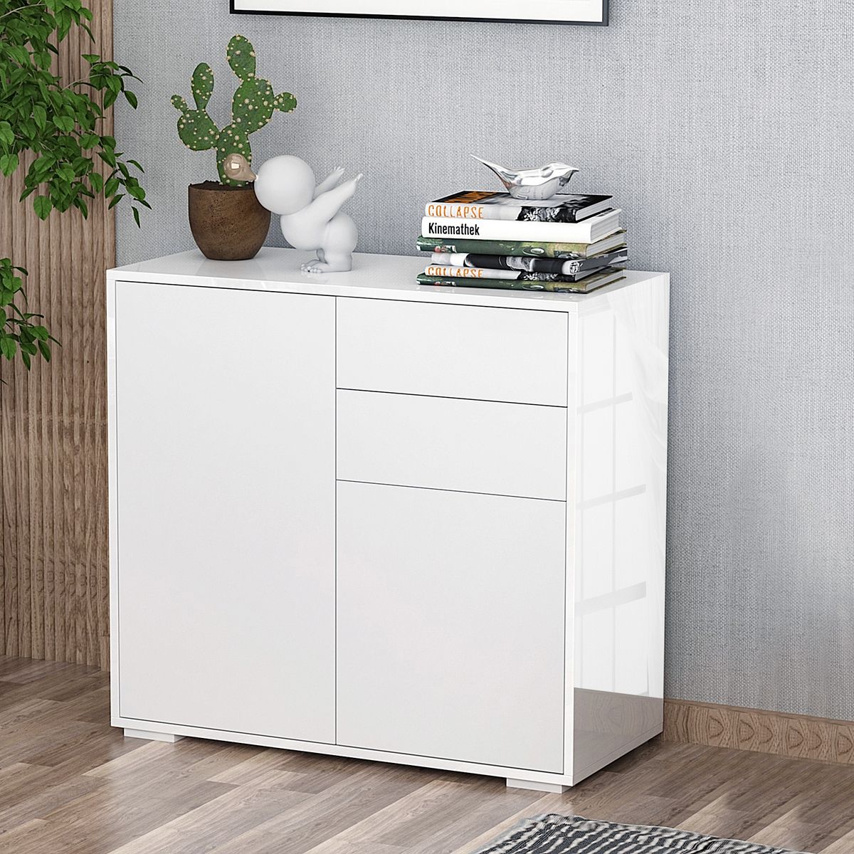 HOMCOM Commode buffet meuble de rangement 2 tiroirs 2 portes avec étagère 79 x 36 x 74 cm blanc