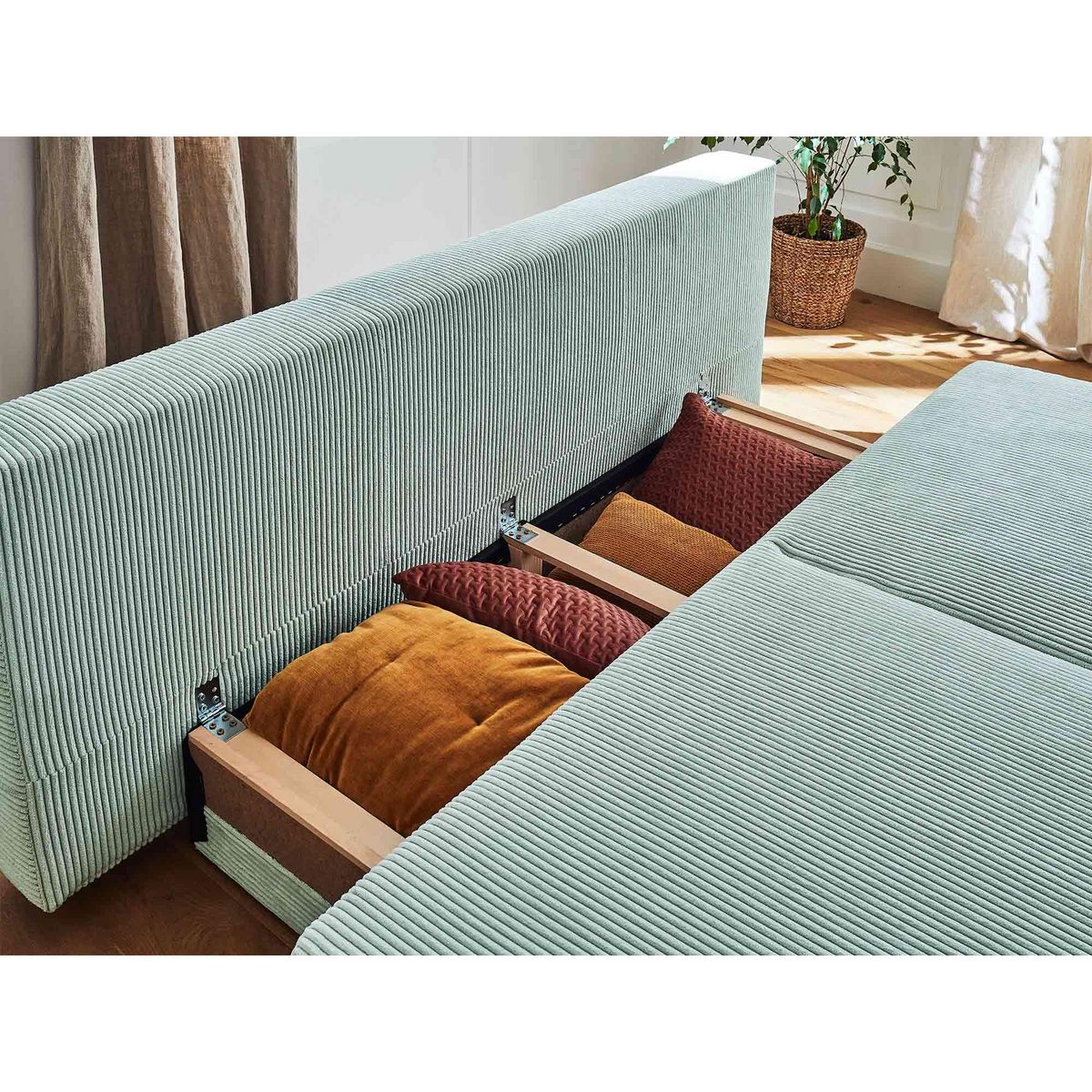 BEST MOBILIER Cristal - canapé 3 places - convertible avec coffre - en velours côtelé