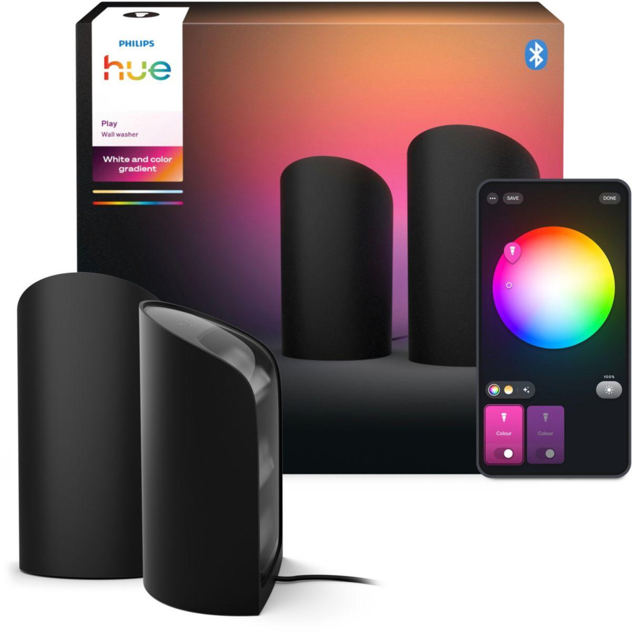Voir la diapositive 2 : PHILIPS HUE Lampe connectée Play Wall washer Noir x2 White&Color gra
