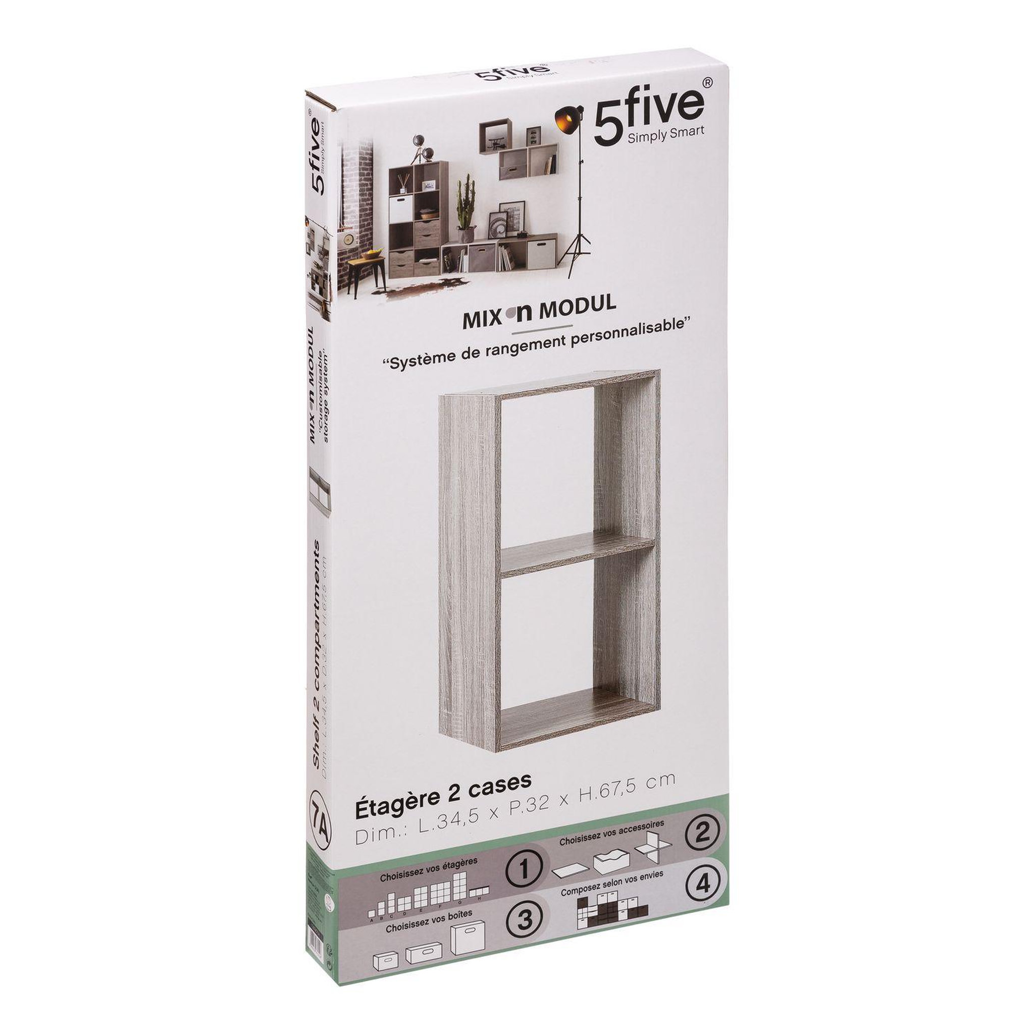 Voir la diapositive 3 : ATMOSPHERA Etagère 2 cases mix - p. 34,5 cm x h. 67,5 cm - gris