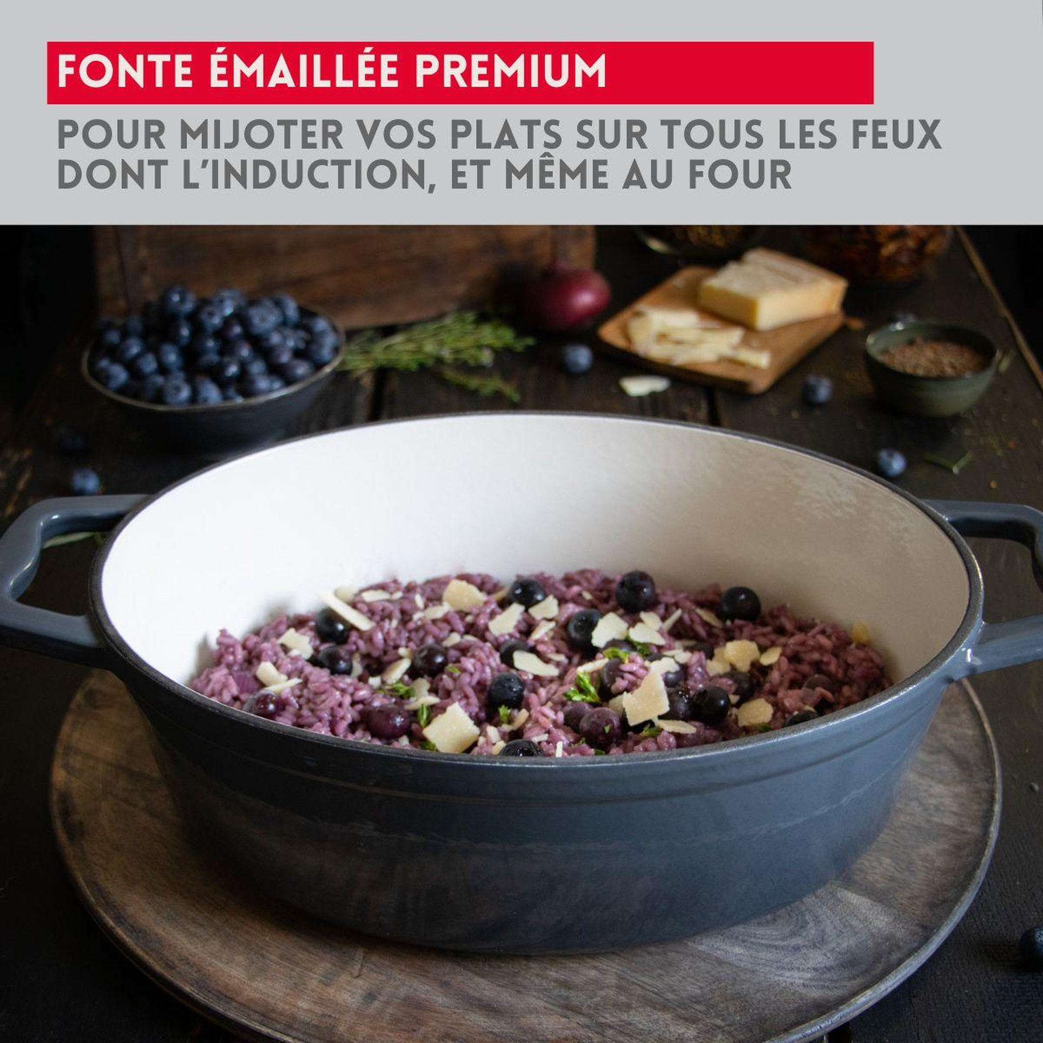 Voir la diapositive 4 : ELO Cocotte en fonte émaillée basse gris classique 28 cm 2,8 L Elo