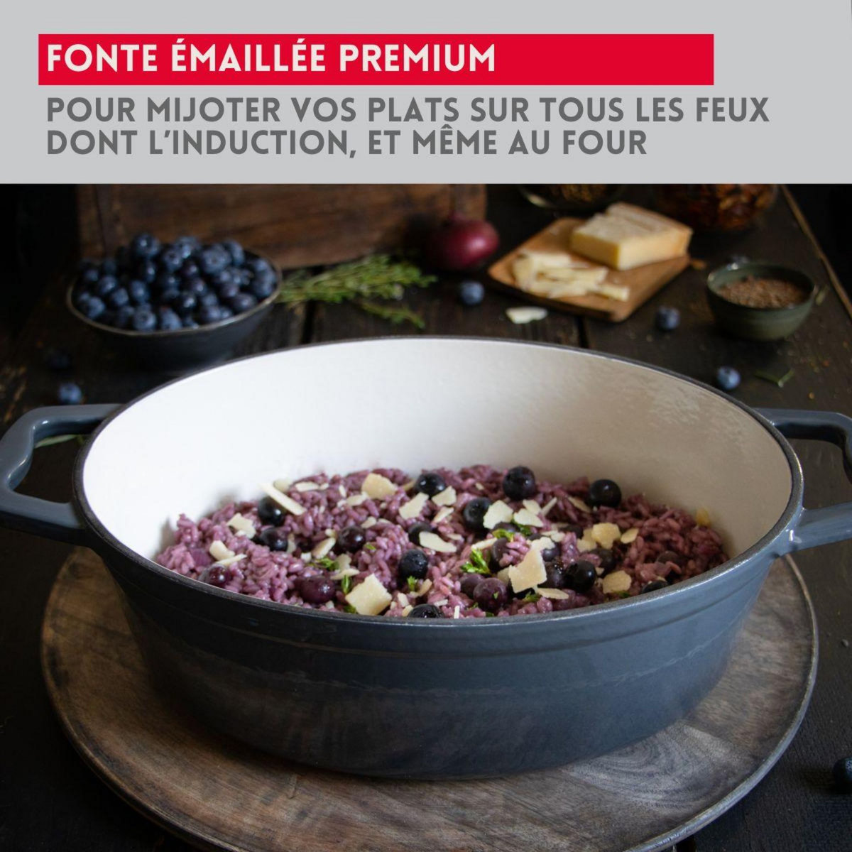 ELO Cocotte en fonte émaillée basse gris classique 28 cm 2,8 L Elo