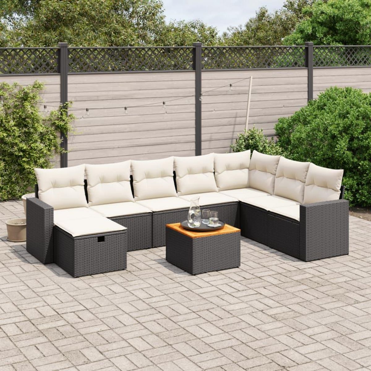 VIDAXL Salon de jardin 9 pcs avec coussins noir resine tressee