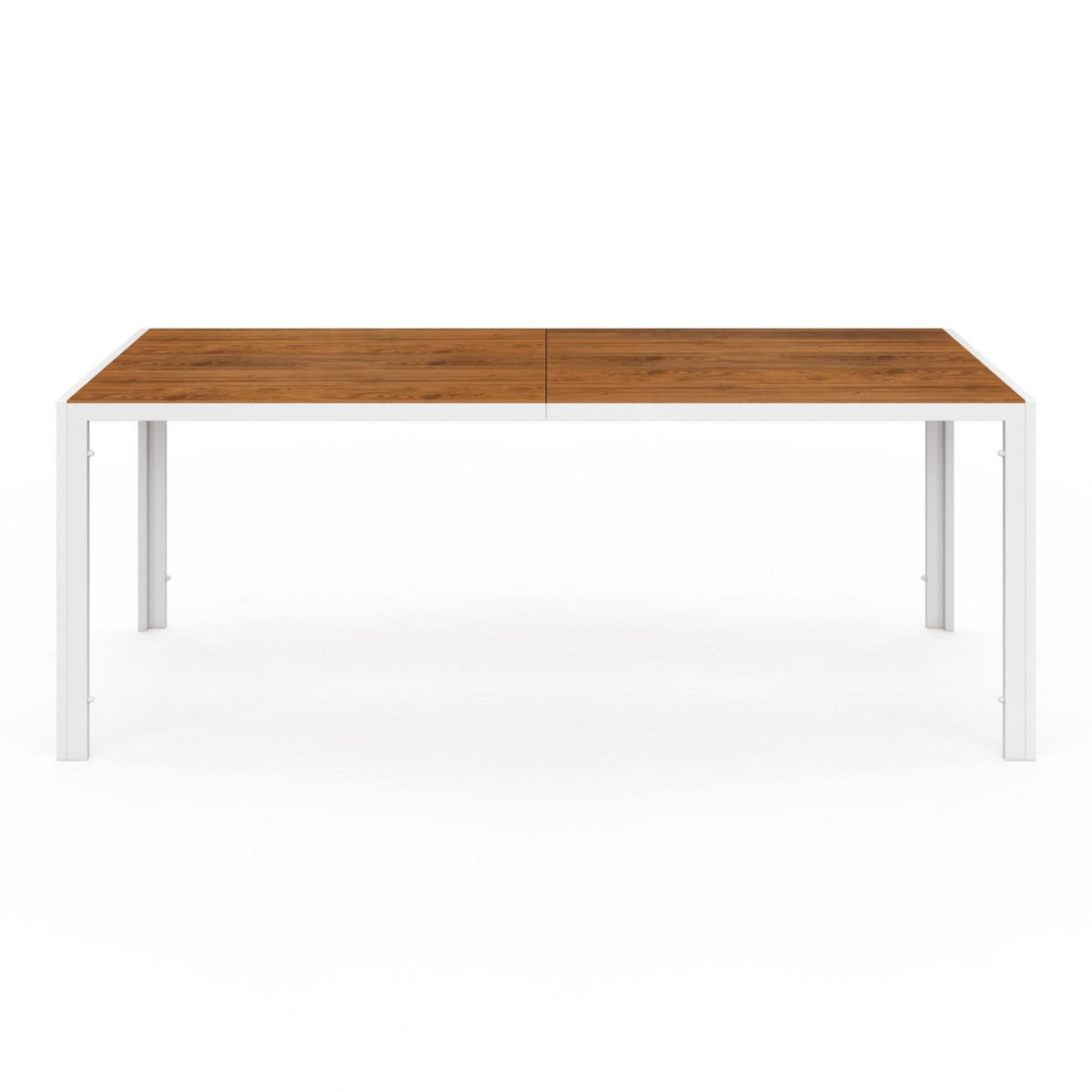 ID MARKET Salon de jardin NOUMEA table 190 cm plateau verre trempé effet bois et 8 chaises empilables blanc et bois