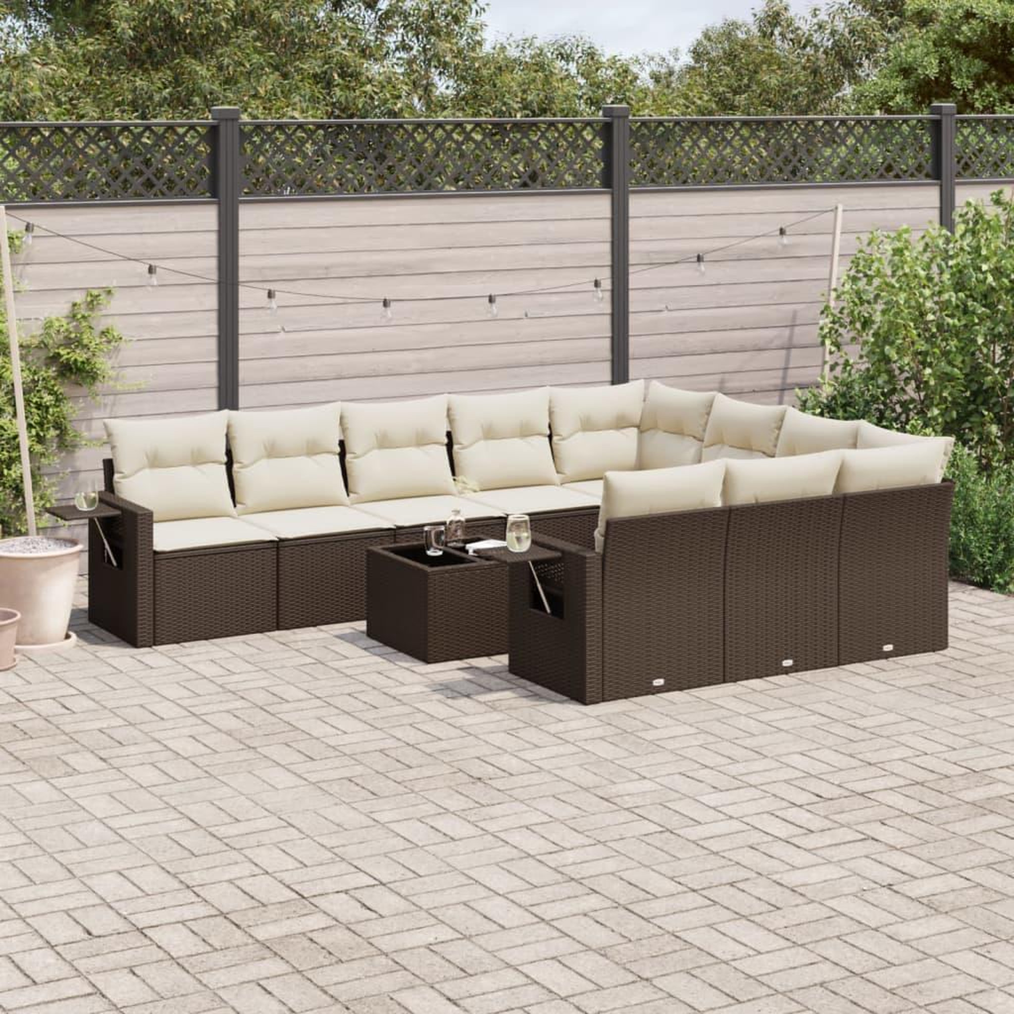 VIDAXL Salon de jardin et coussins 11 pcs marron resine tressee