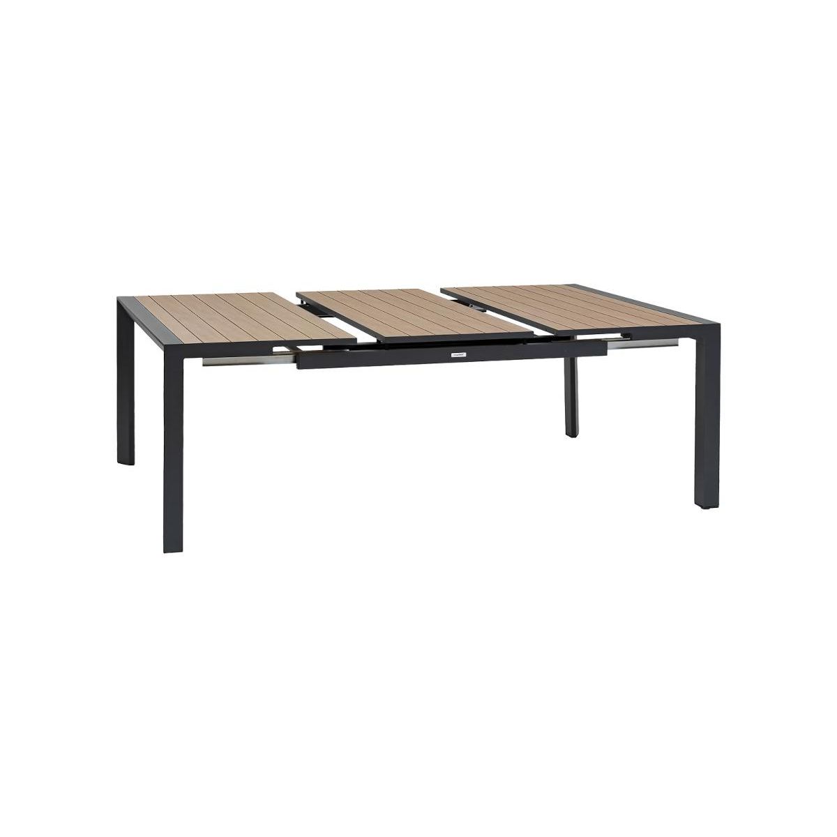 HESPERIDE Table de jardin carrée extensible alu Evasion 8/10 places effet bois honey et graphite - Hespéride