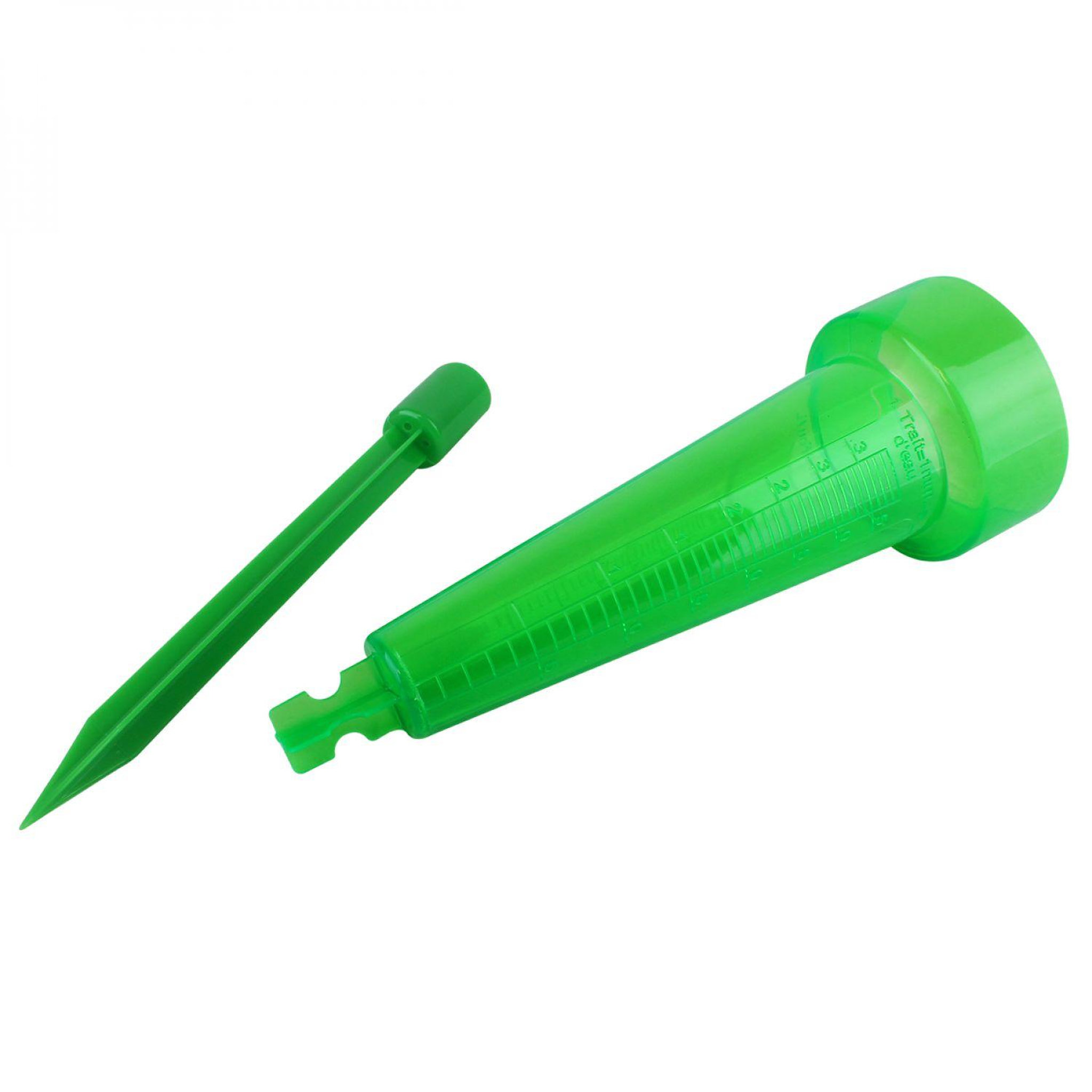 LINXOR Pluviomètre en plastique 43.5 cm avec piquet de fixation - Graduation 39 mm - Vert