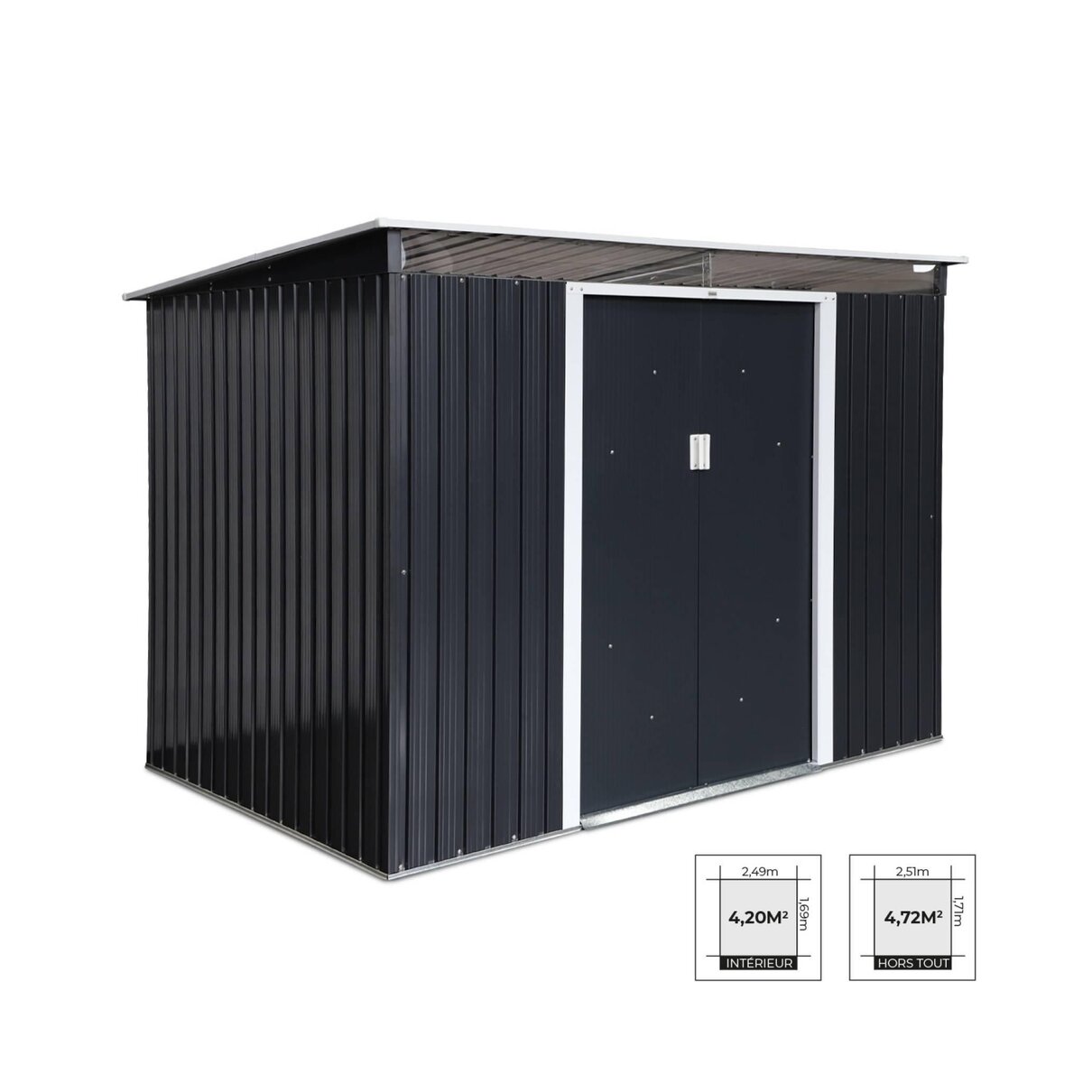 SWEEEK Abri de jardin en métal couleur anthracite 4.85m² avec puits de lumière - AUDOMAROIS-