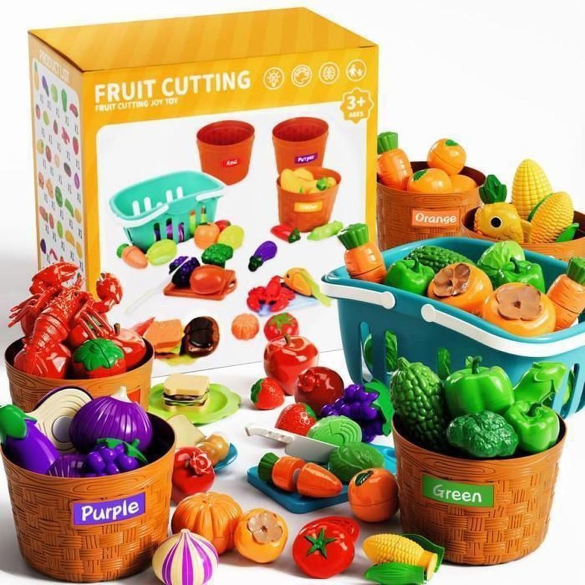 Voir la diapositive 1 : Coffret cuisine jouet 24 pièces fruits et légumes multicolores pour enfants dès 3 ans
