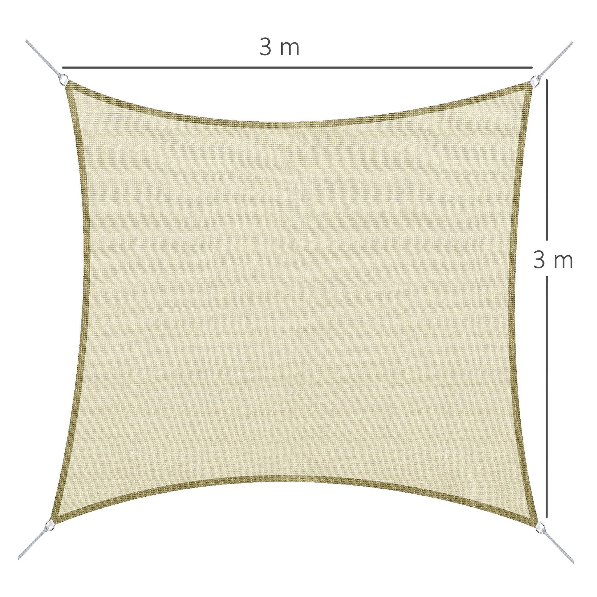 Voir la diapositive 3 : OUTSUNNY Voile d'ombrage carré 3 x 3 m polyéthylène haute densité résistant aux UV crème