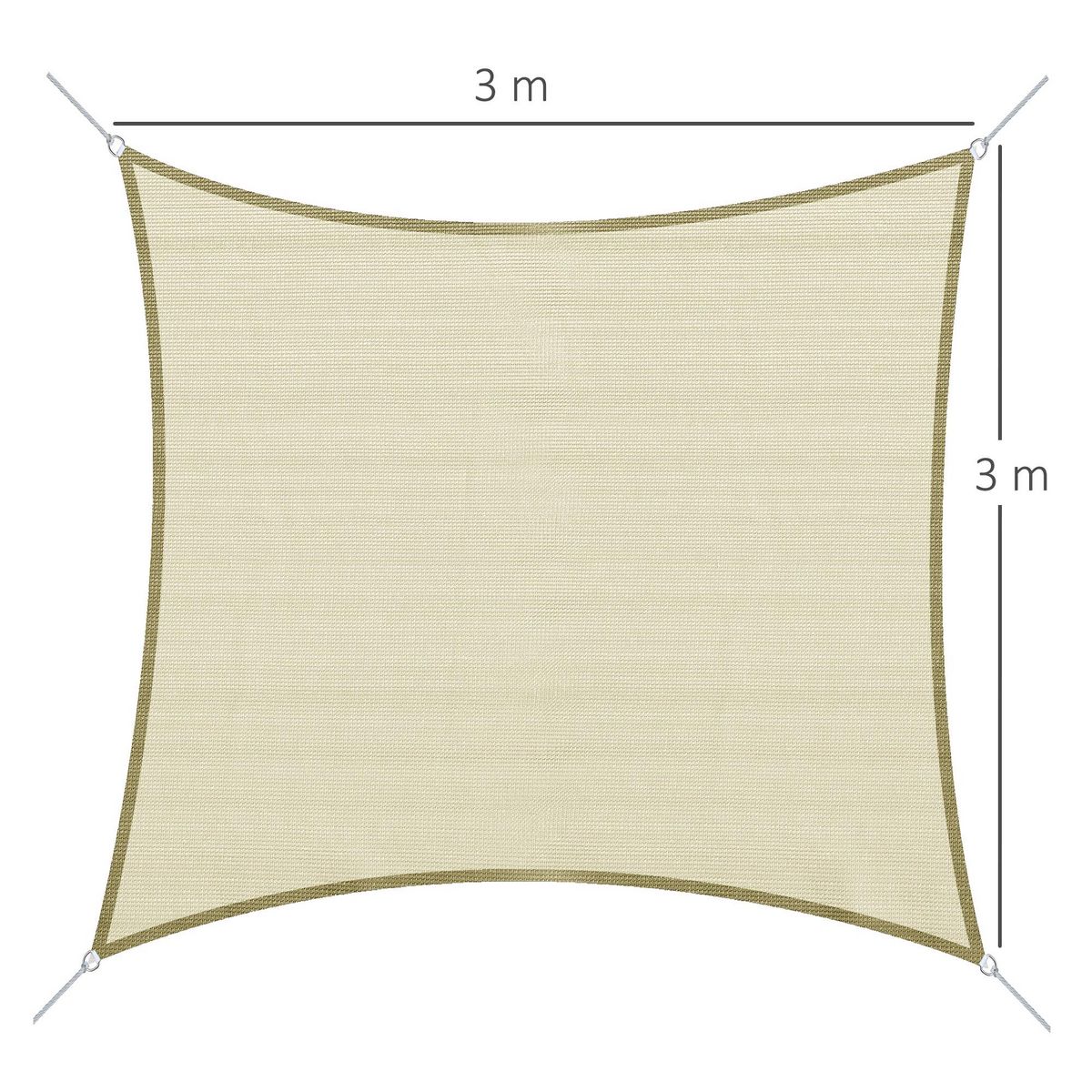 OUTSUNNY Voile d'ombrage carré 3 x 3 m polyéthylène haute densité résistant aux UV crème