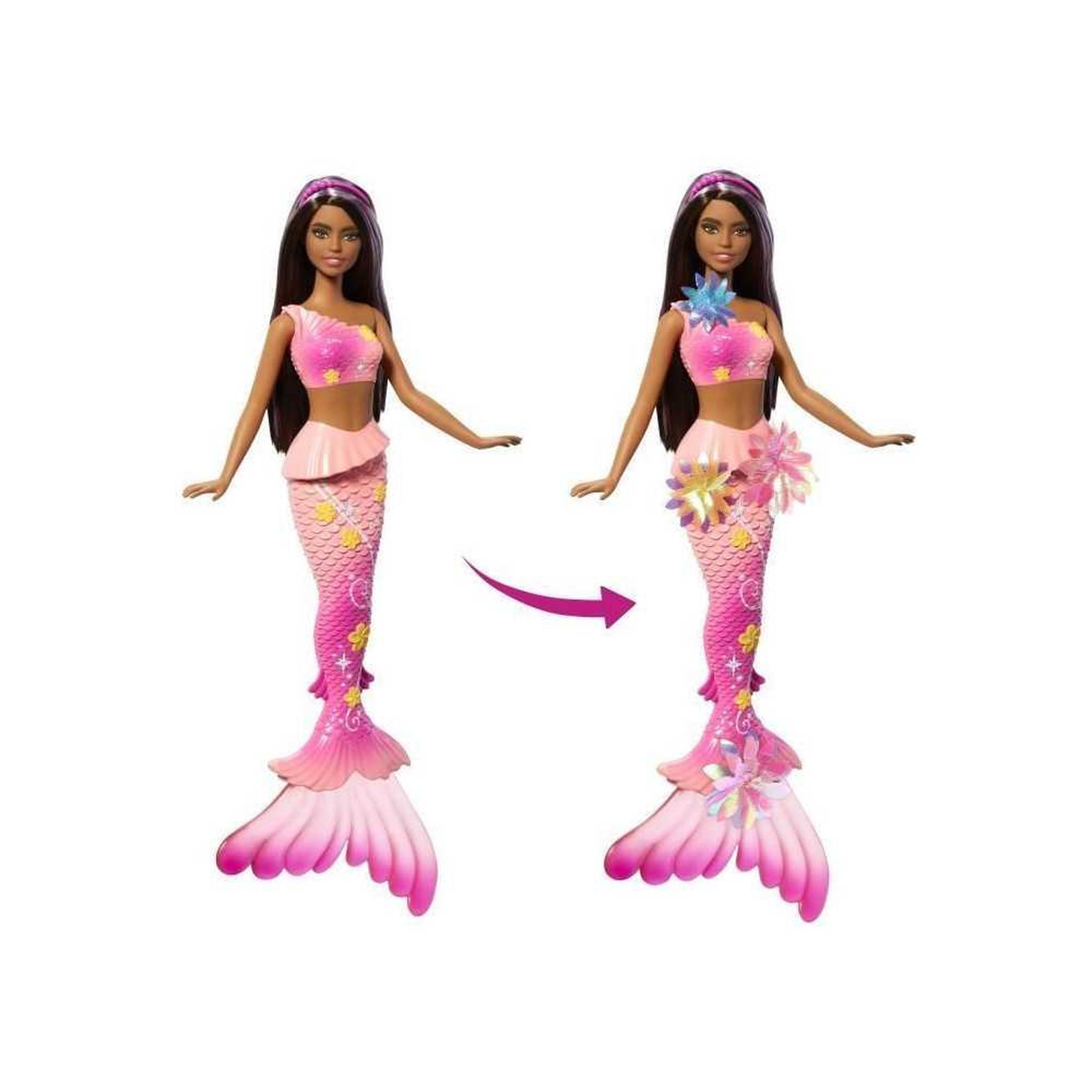 Voir la diapositive 5 : BARBIE Barbie - Sirene Fleur Magique - Poupée aux longs cheveux bruns - Barbie - JDM73