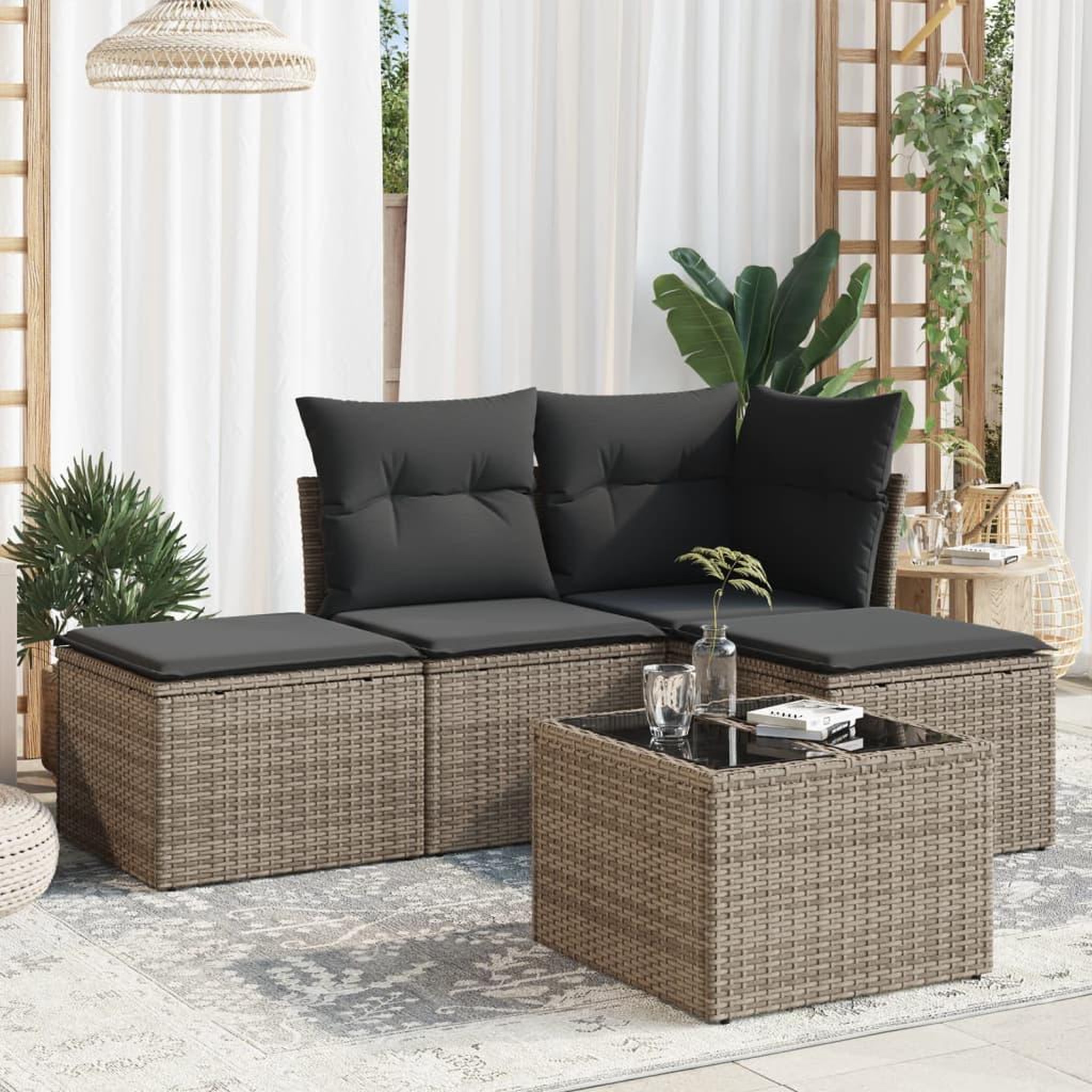 VIDAXL Salon de jardin 5 pcs avec coussins gris resine tressee